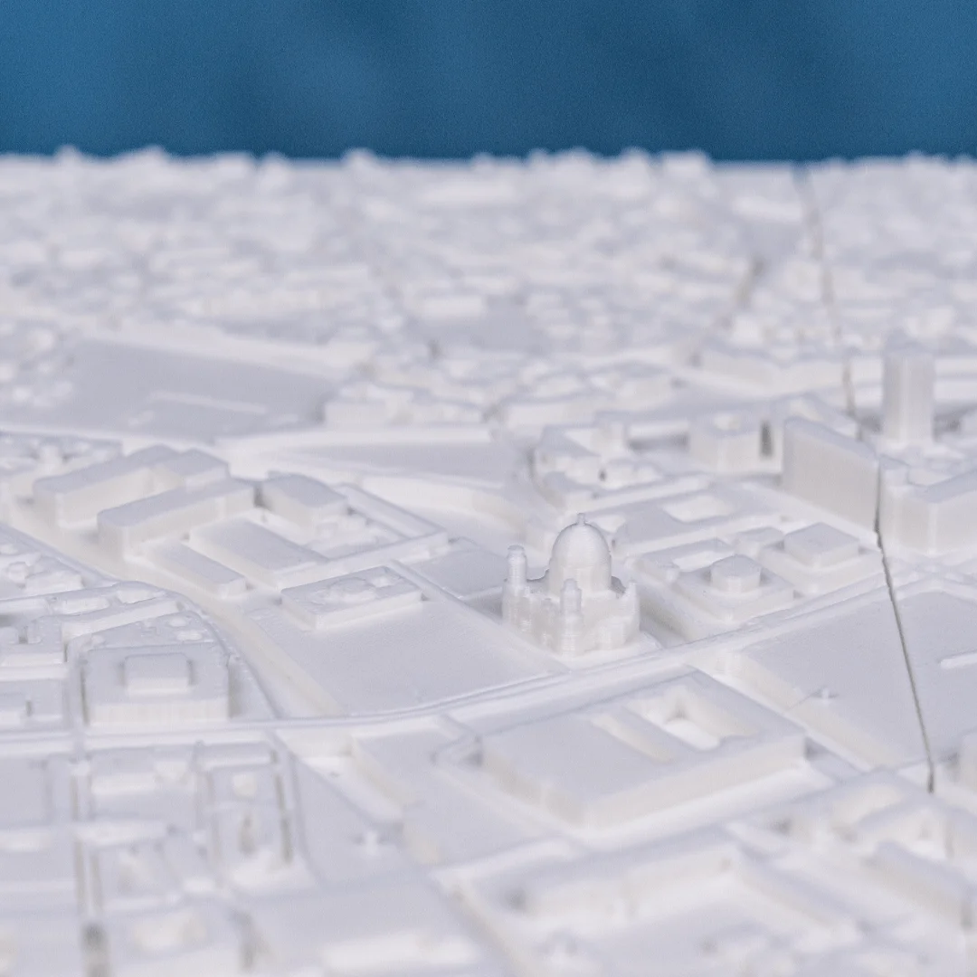 Angled building detail in a Berlin city relief map.