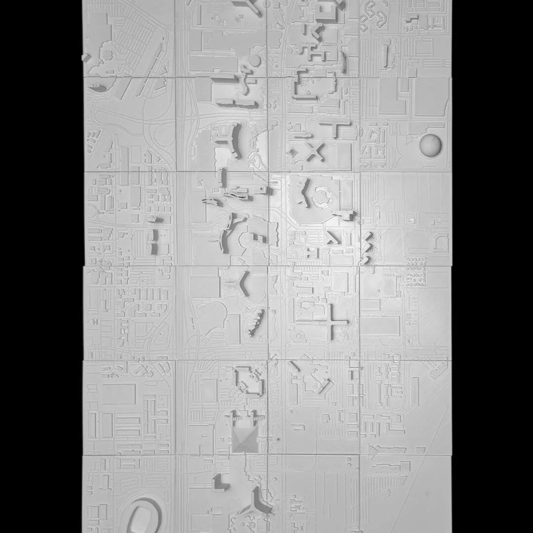 Full overhead view of a tall rectangular Las Vegas city relief map.