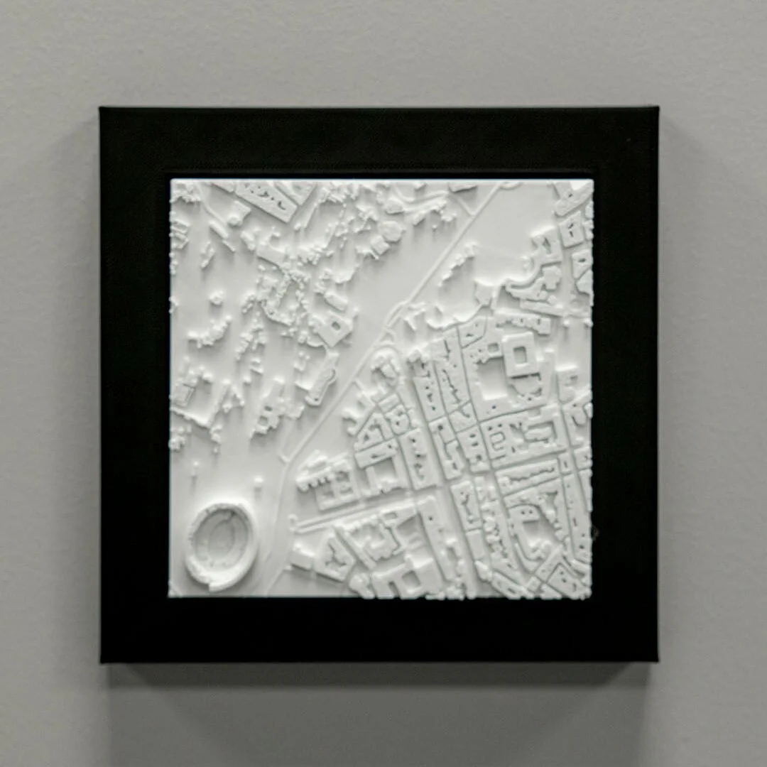 Framed Sydney city relief map displayed on a wall.
