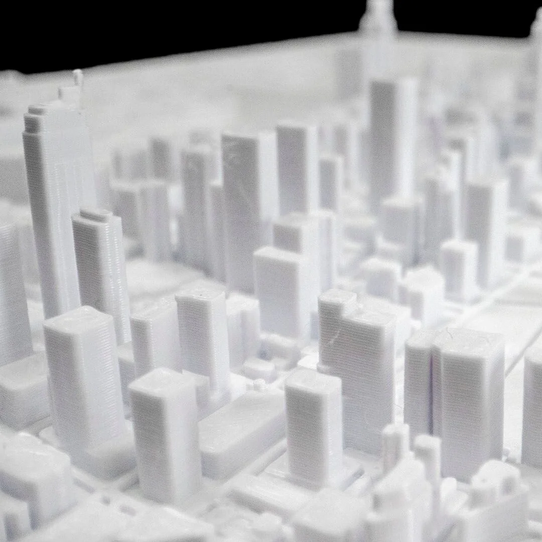 Close view of raised towers in a Sydney city relief map.