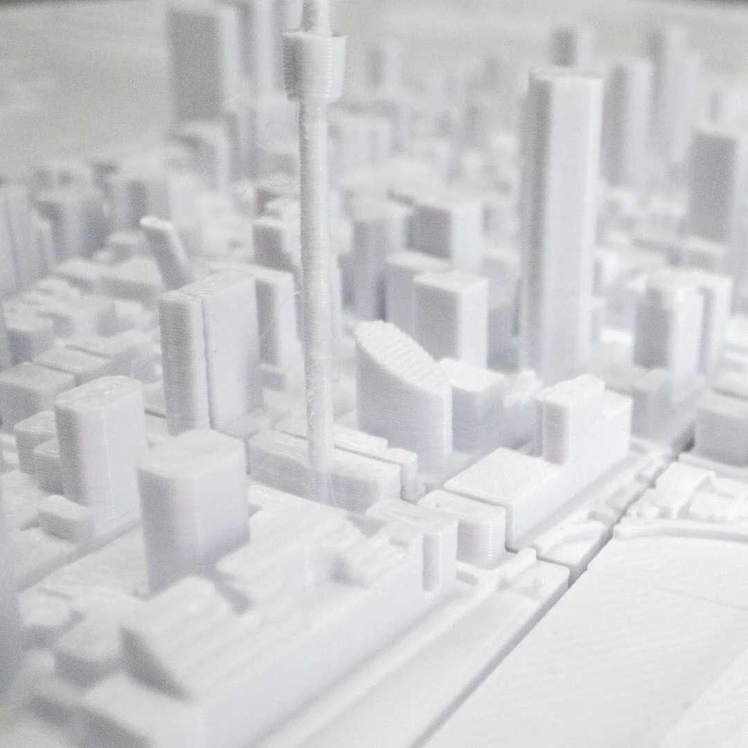 Angled detail of urban buildings in a Sydney city relief map.