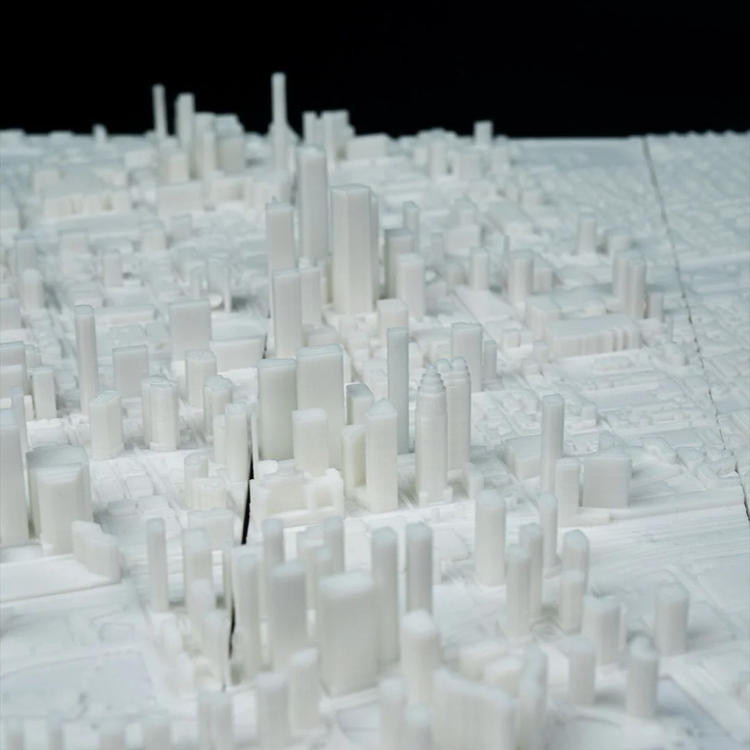 Elevated view of towers in a Toronto city relief map.