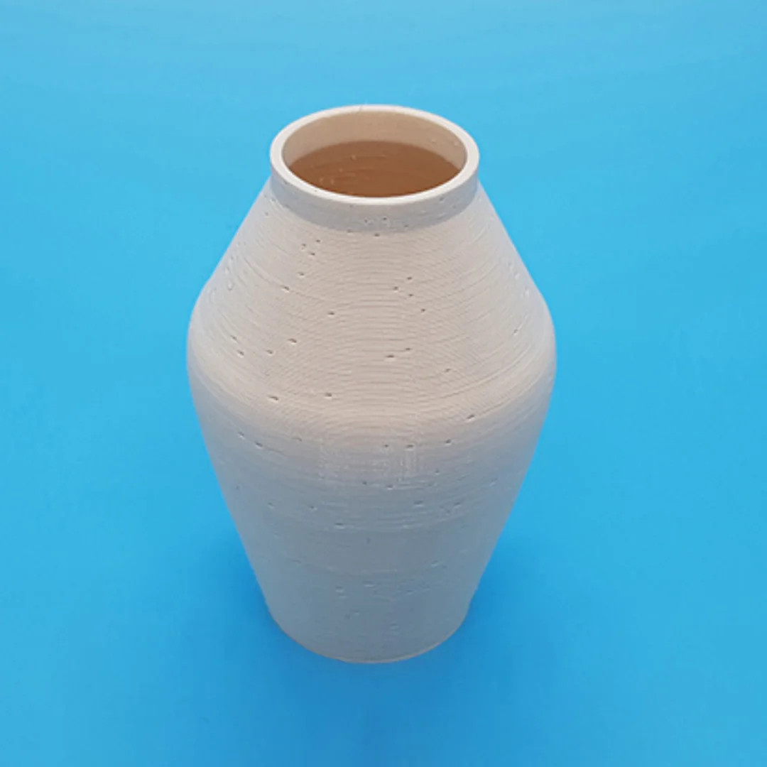 Frej Vase showing its open rim and 3D printed surface.