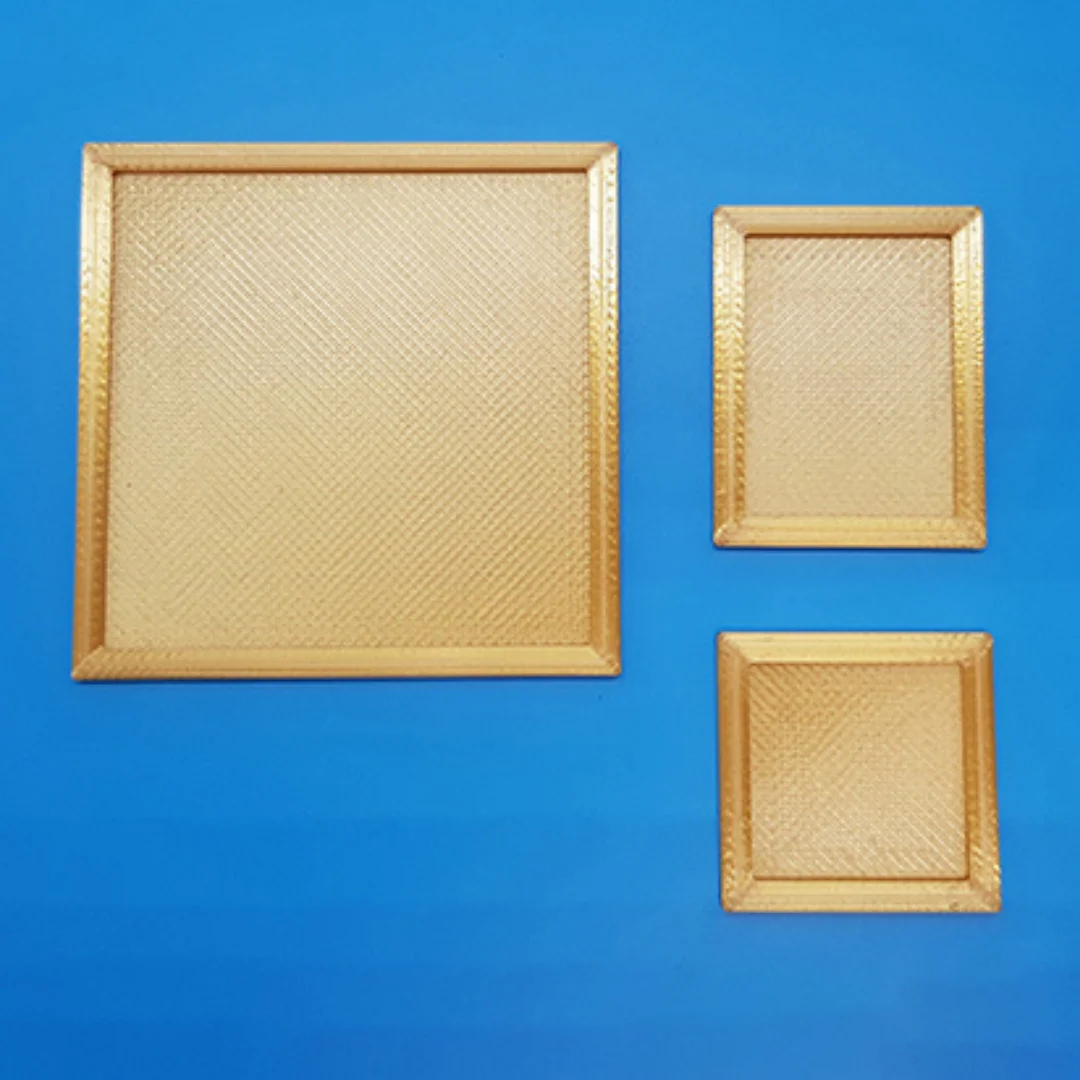 Three miniature wall picture frames in different sizes for a 1:20 interior model.