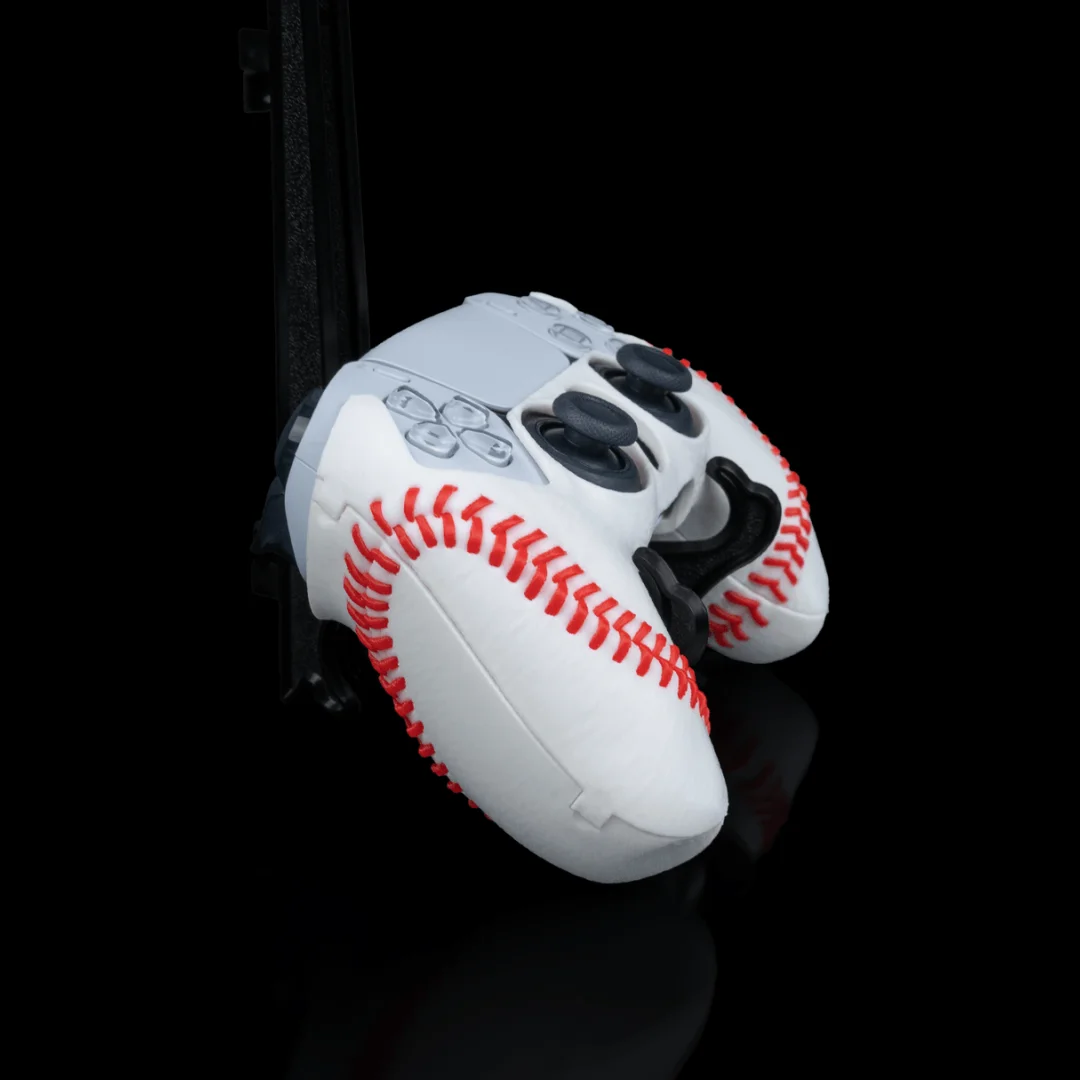 Angled view of a baseball PS5 controller cover showing the grip detailing.