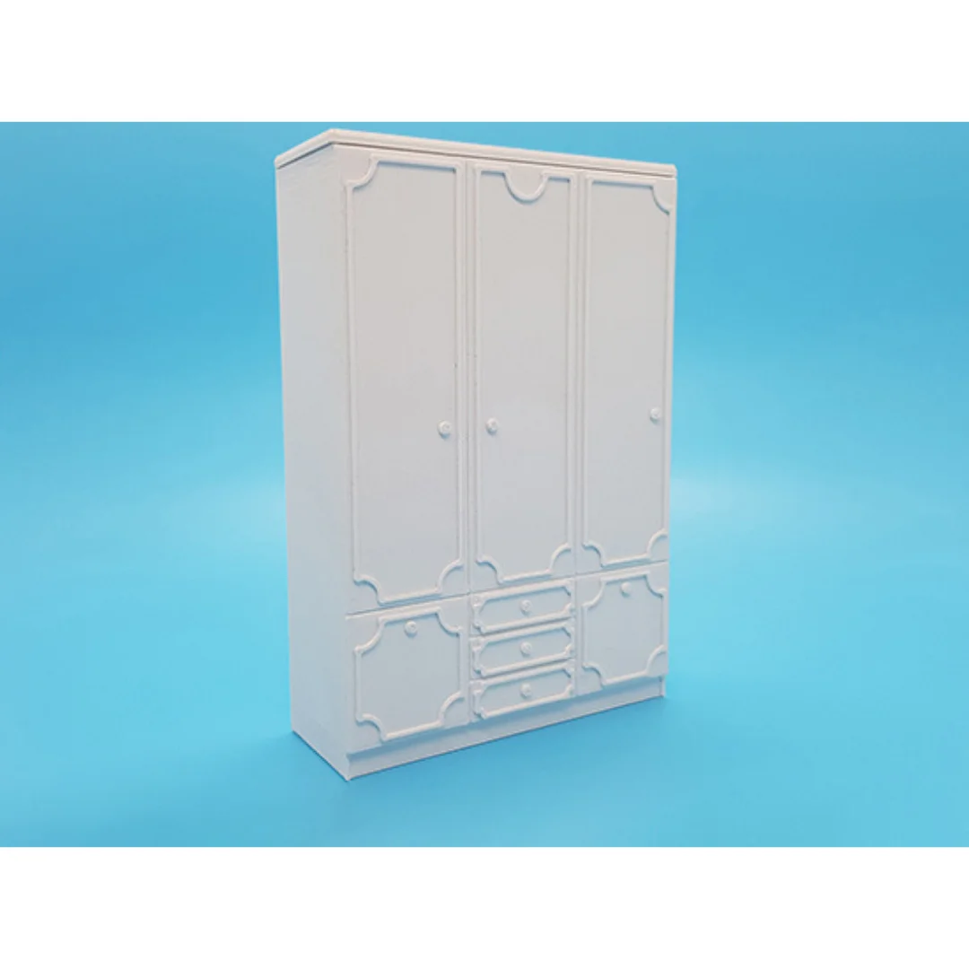 Classic miniature wardrobe with decorative panels at 1:20 scale.