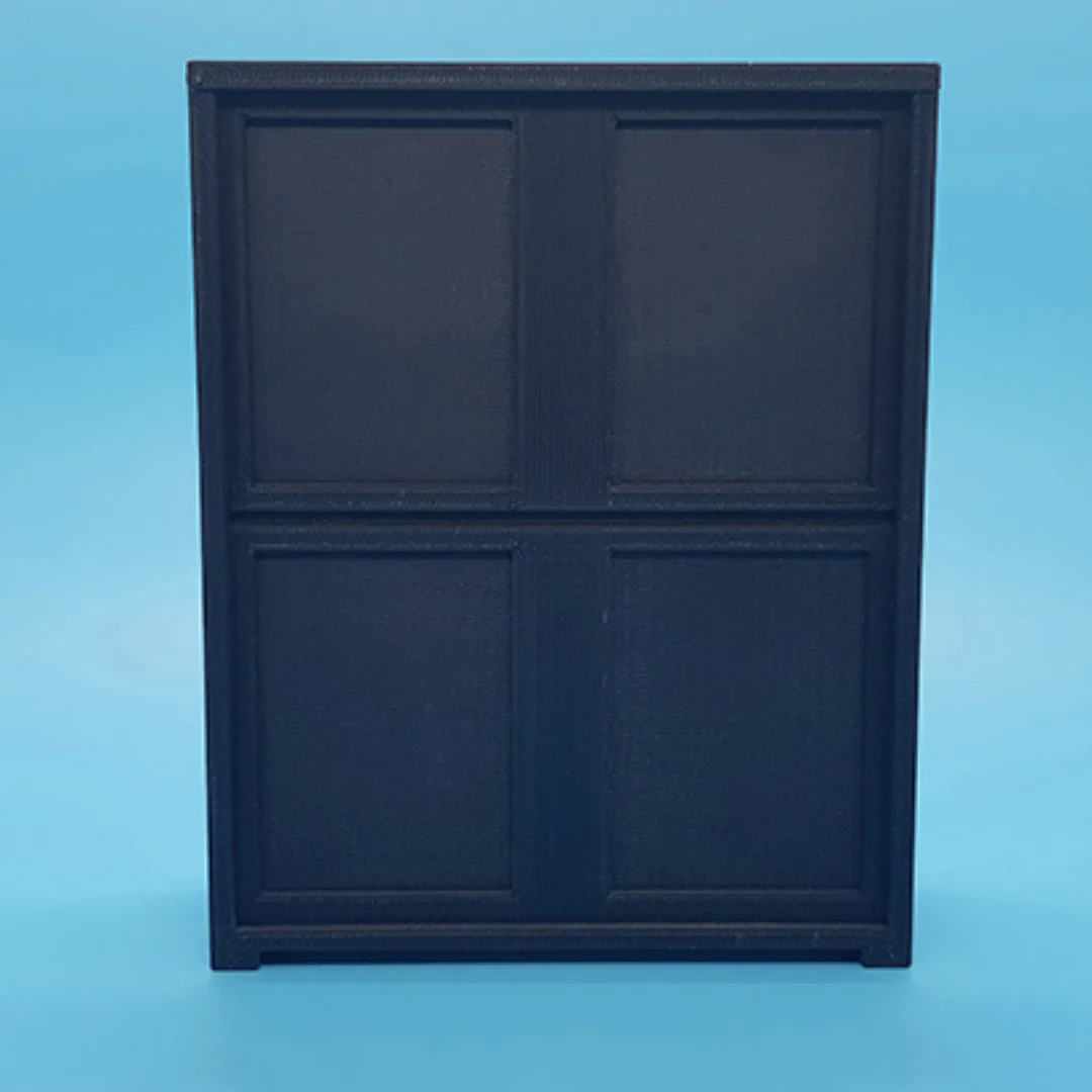 Front view of the Elegant-2 miniature cabinet at 1:20 scale, showing its panelled front and frame.