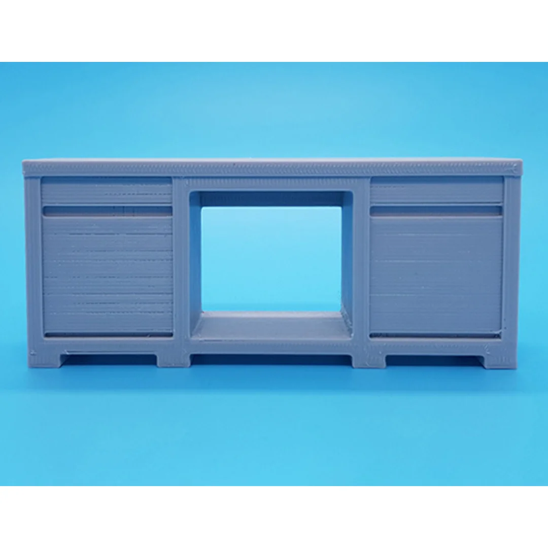 Front view of the Elegant-5 miniature cabinet at 1:20 scale, showing the central open compartment and side panels.