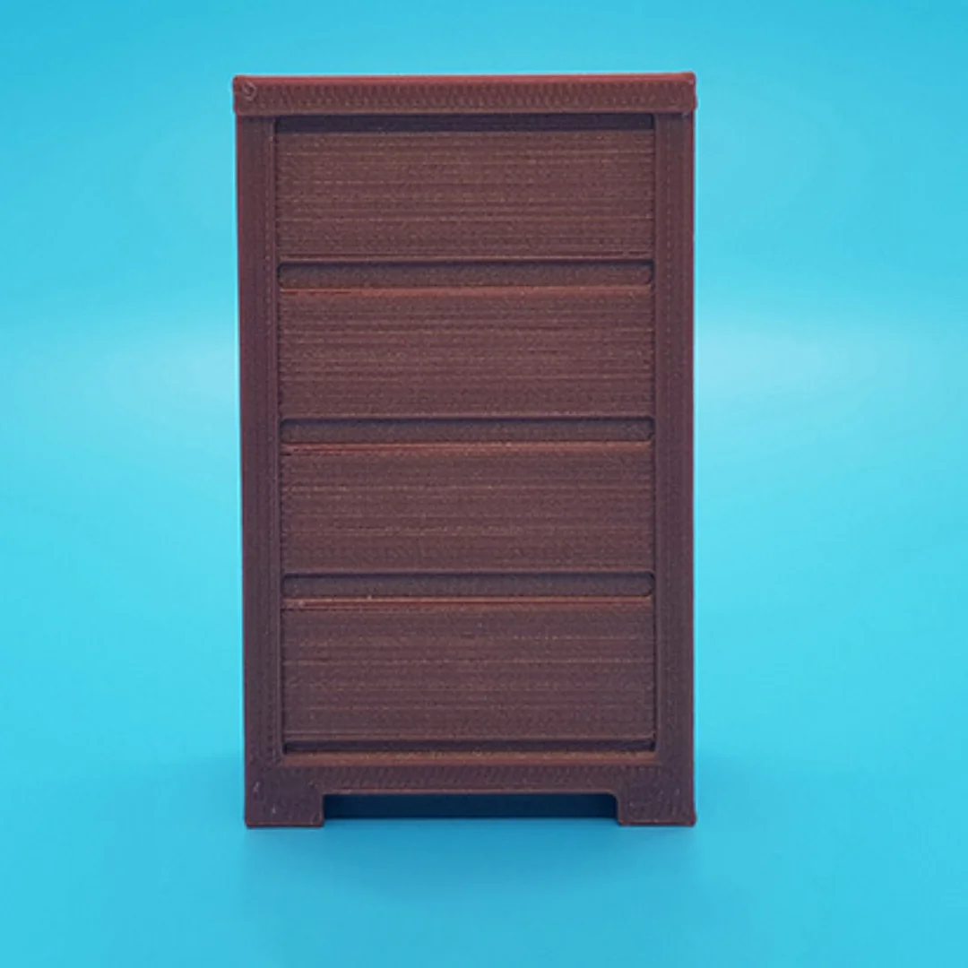 Front view of the Elegant-7 miniature cabinet at 1:20 scale, showing its panelled front and frame.