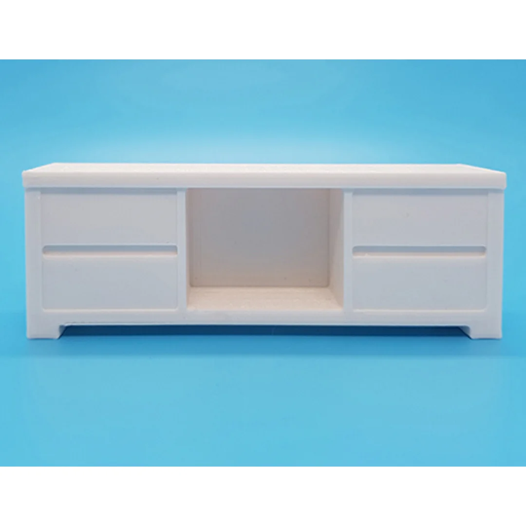 Front view of the Elegant-8 miniature cabinet at 1:20 scale, showing the central open compartment and side panels.