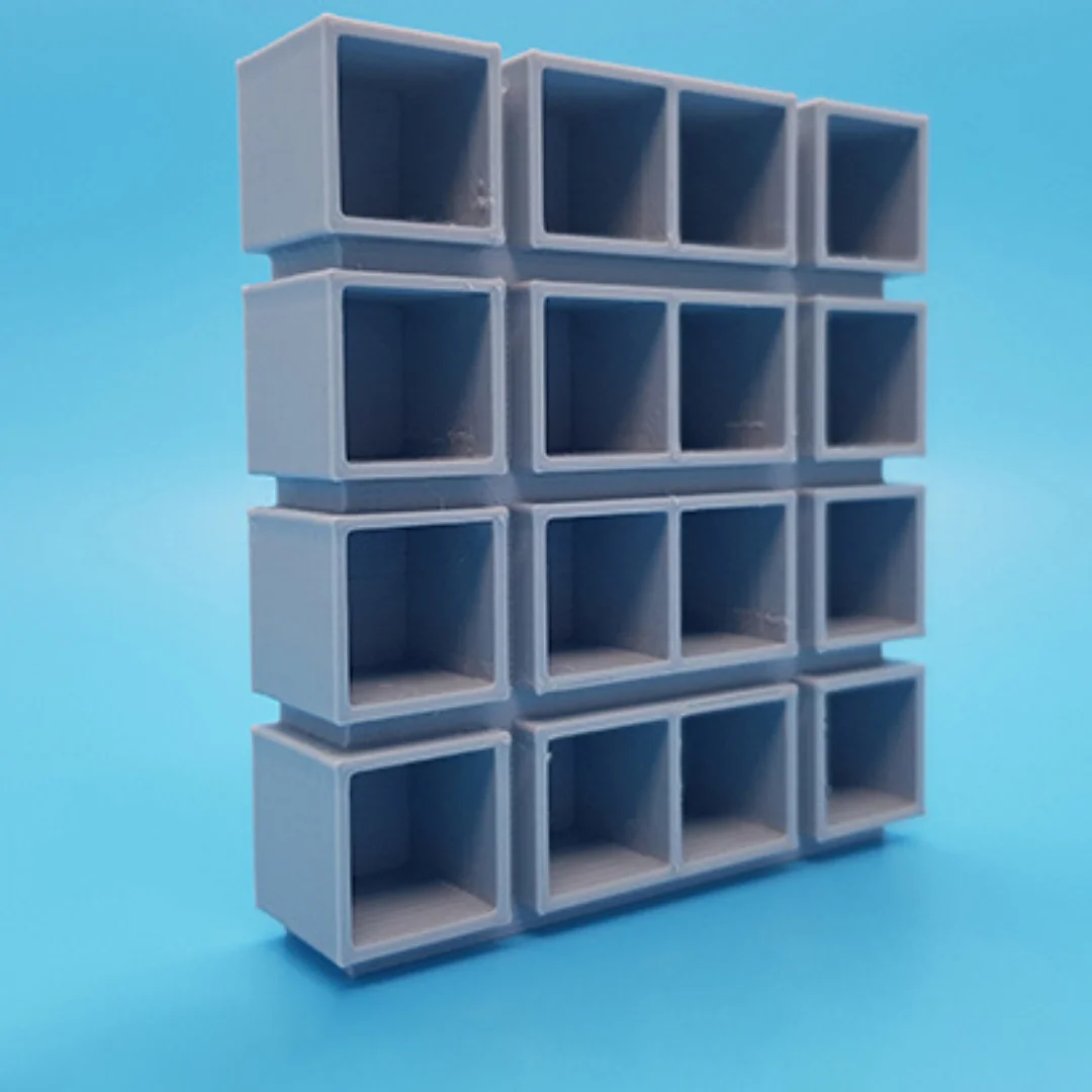 Cubic Large Shelves miniature at 1:20 scale, shown at an angle.