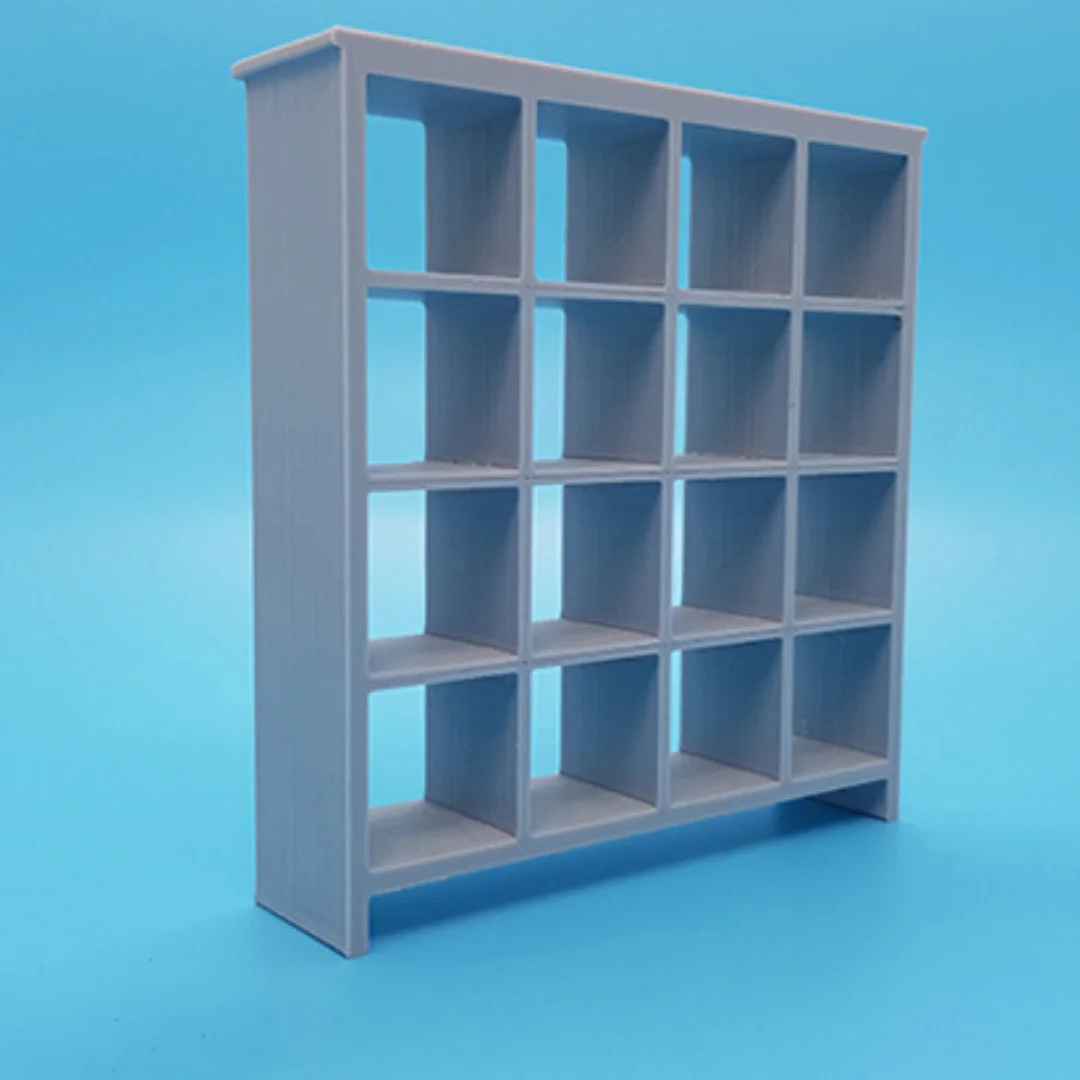 Tomnes Large Shelves miniature at 1:20 scale, shown at an angle.