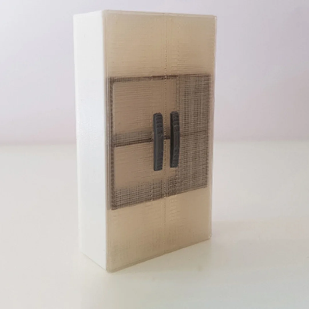 Glassed Book-Shelves miniature at 1:50 scale, shown from the front.