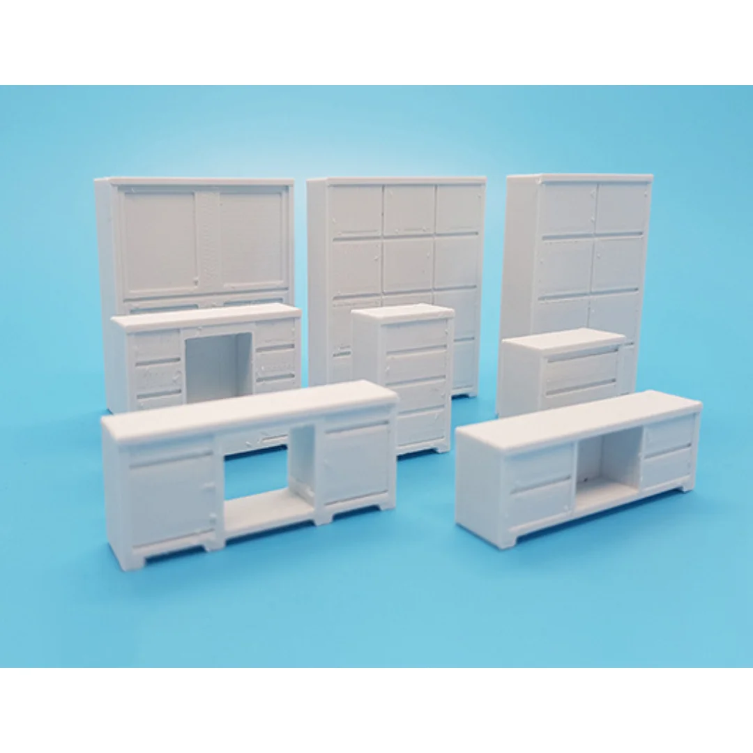 Elegant Cabinets miniature models displayed together at 1:50 scale.