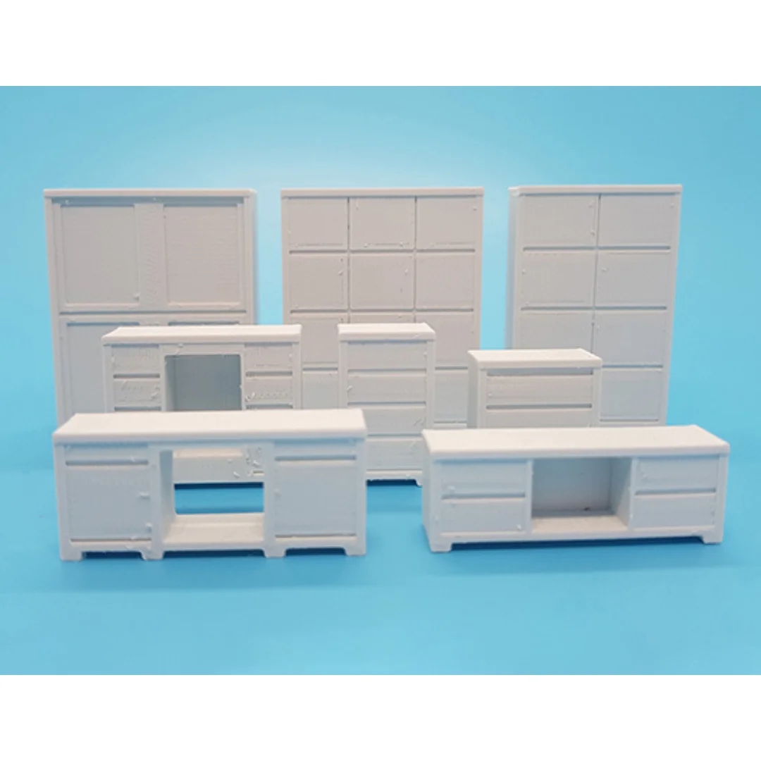Elegant Cabinets miniature models displayed together at 1:50 scale.