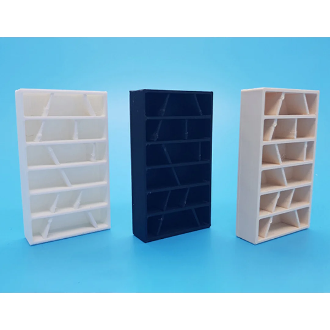 Random Shelves miniature models displayed together at 1:50 scale.