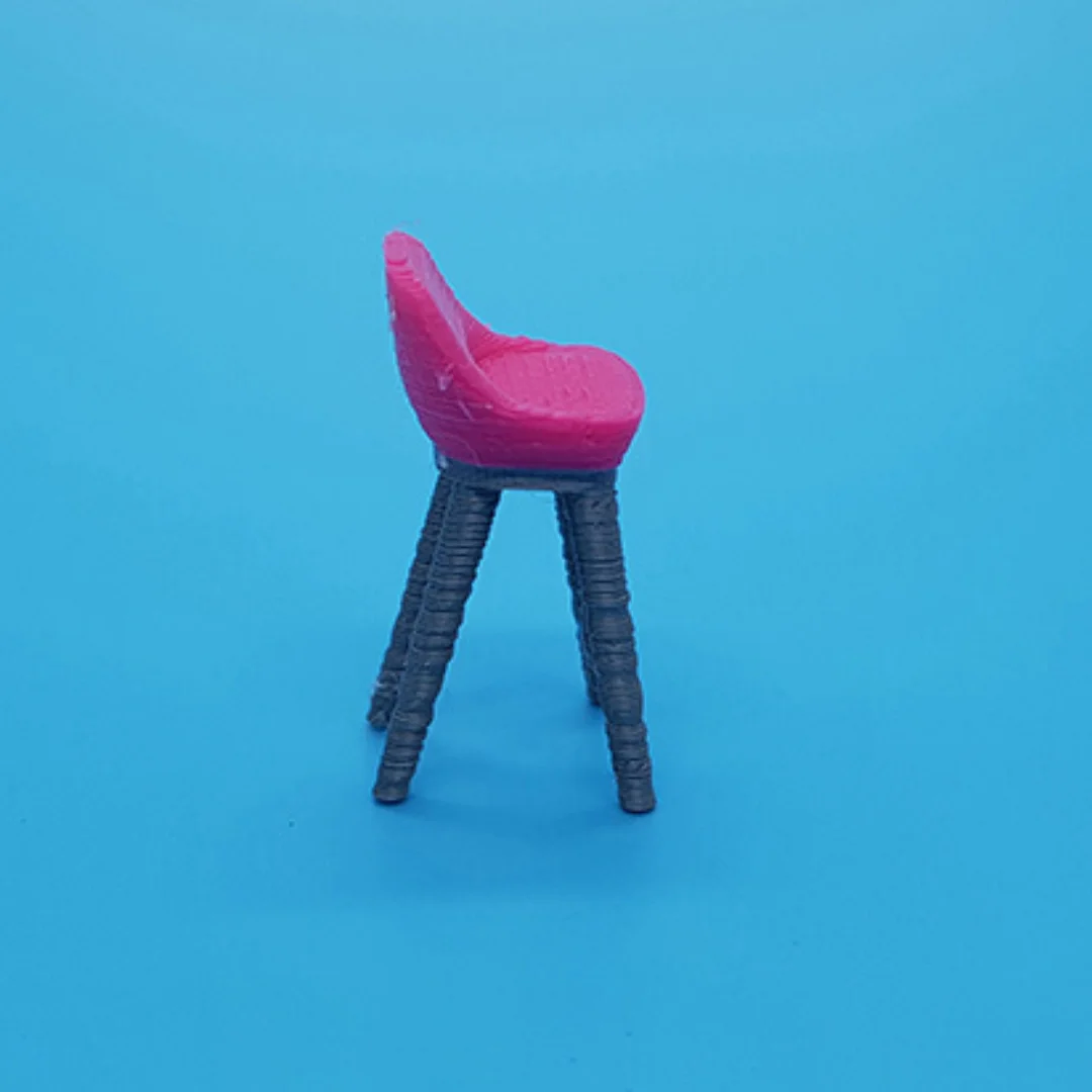 Low Back Legged Stool miniature model viewed from the side at 1:50 scale.