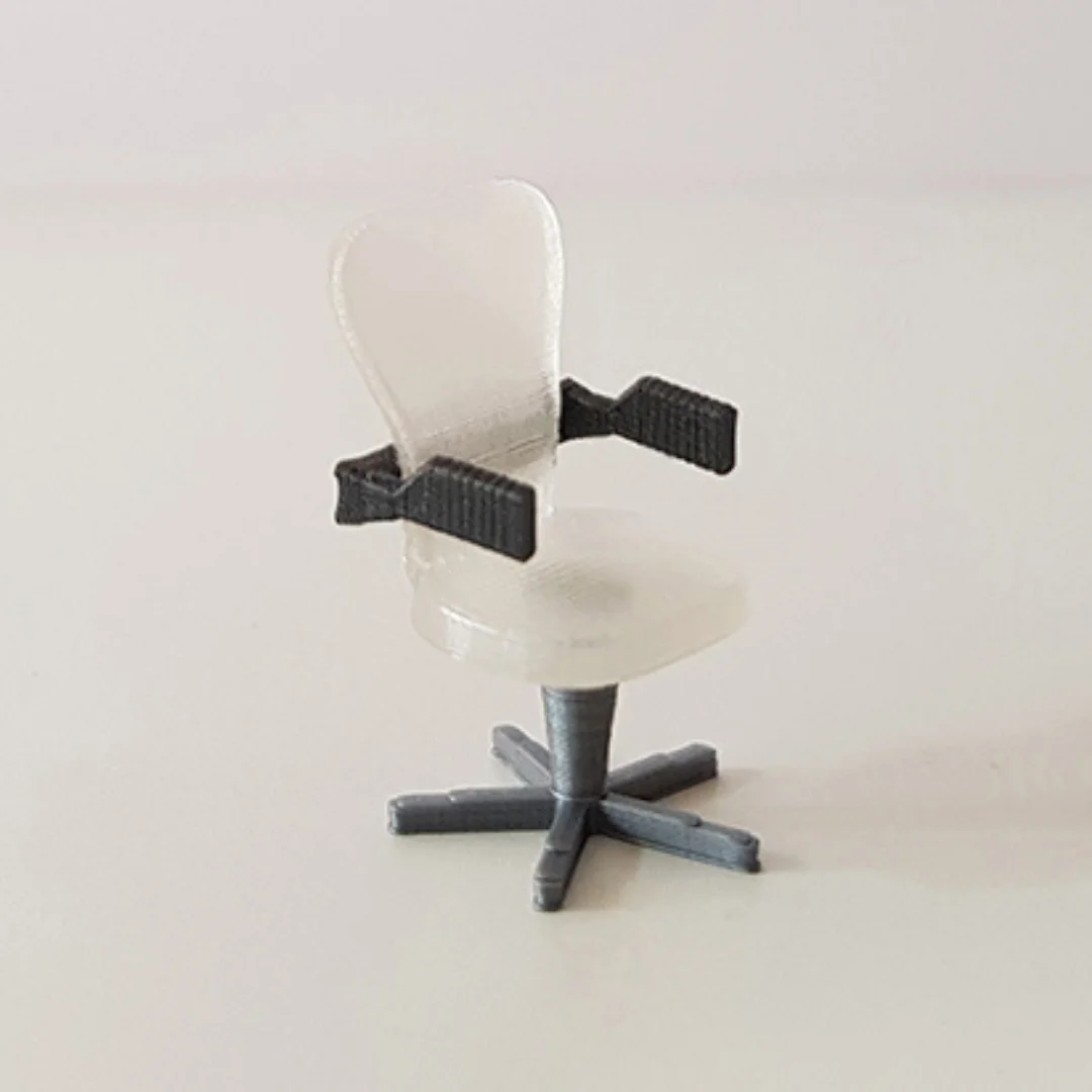 Computer Rounded Back Chair miniature model at 1:50 scale.
