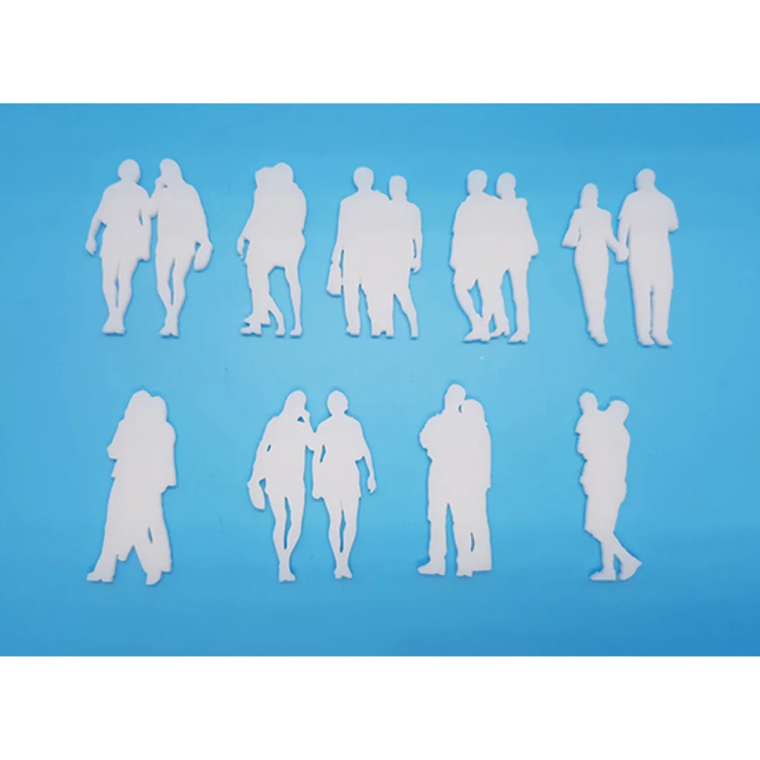 Weekend-1 miniature human silhouette figures laid flat for architectural models at 1:50 scale.