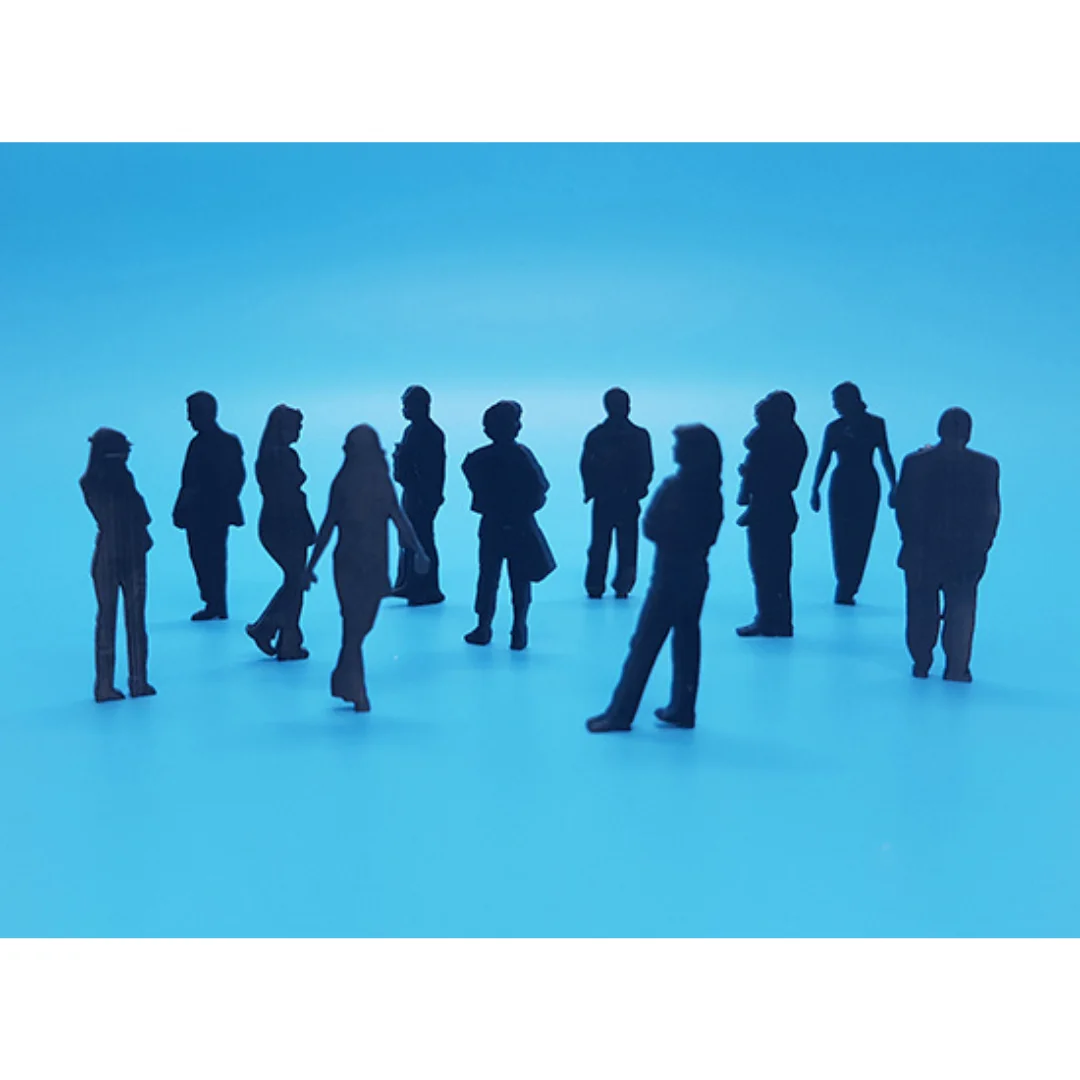 Weekend-2 miniature human silhouette figures displayed together for architectural models at 1:50 scale.