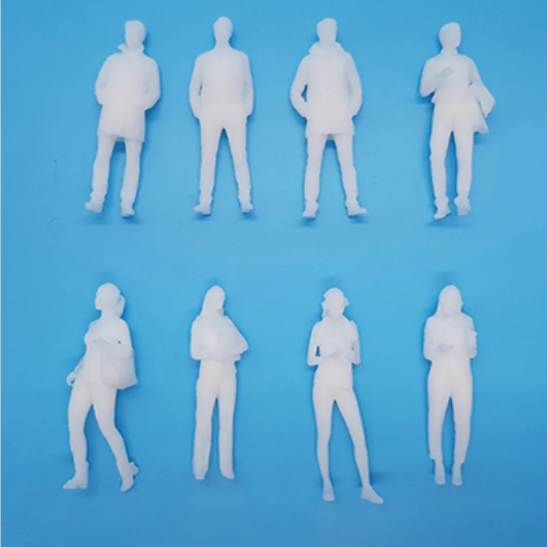 Business-1 miniature human figures laid flat for architectural models at 1:50 scale.
