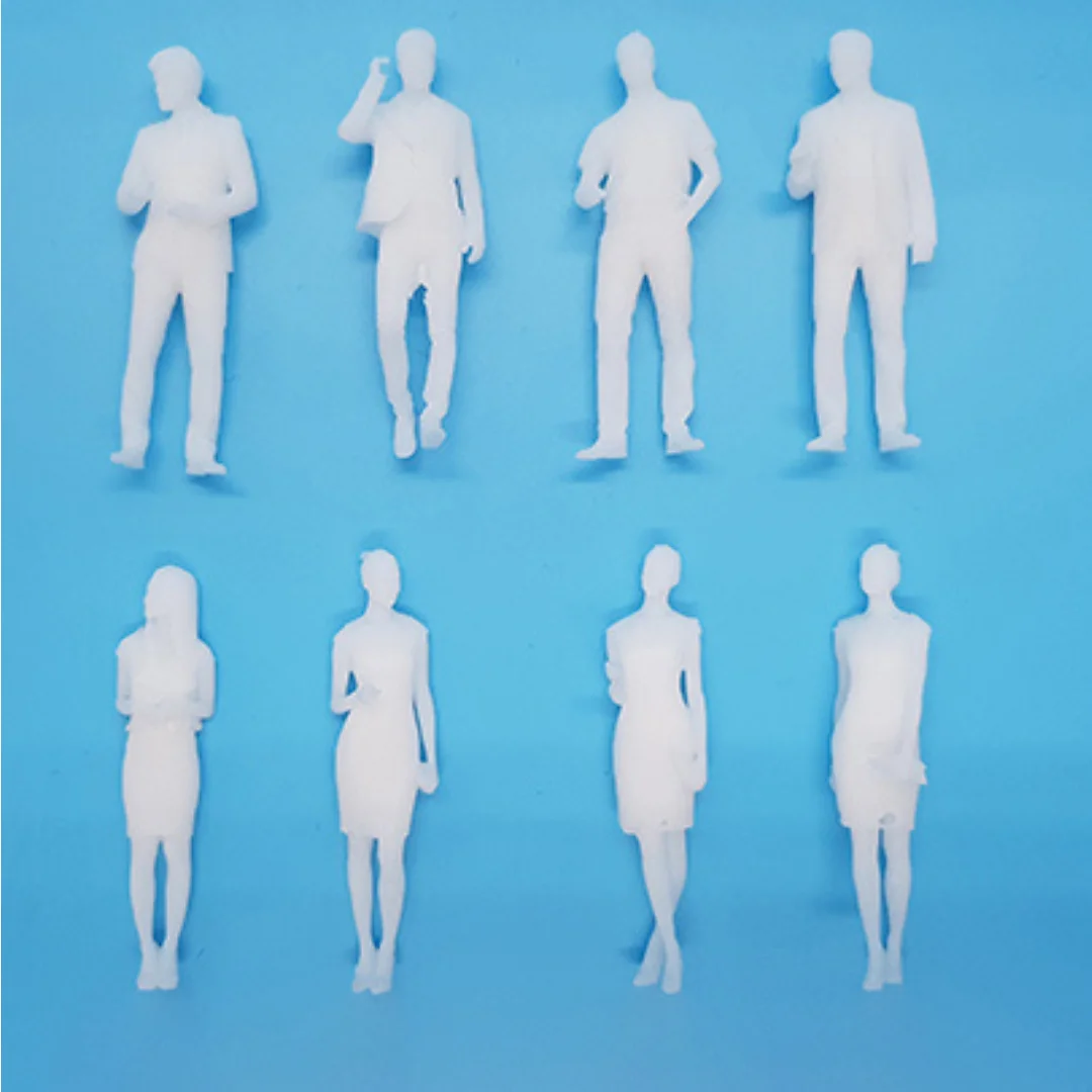 Business-2 miniature human figures laid flat for architectural models at 1:50 scale.