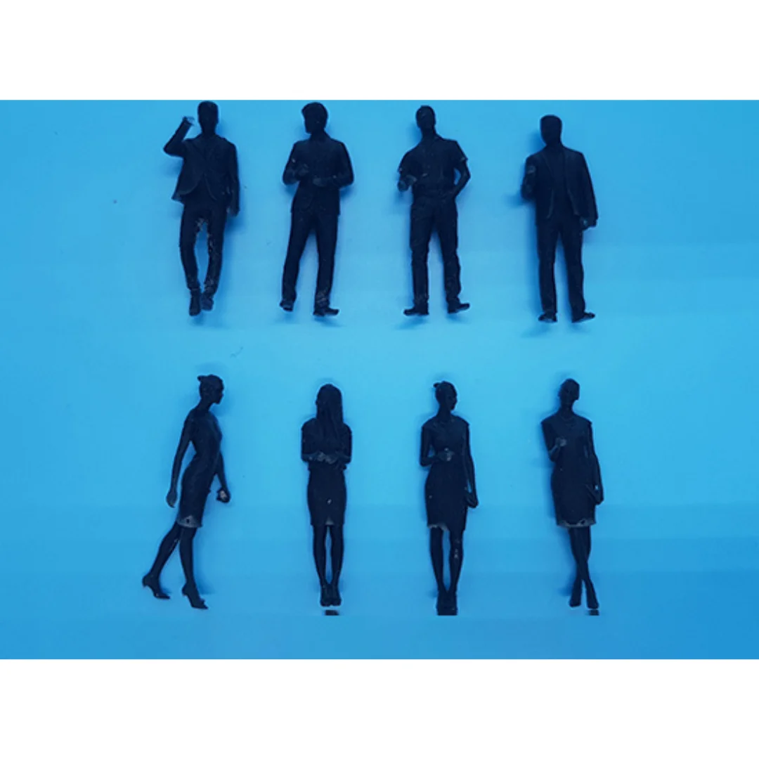 Business-2 miniature human figures laid flat for architectural models at 1:50 scale.