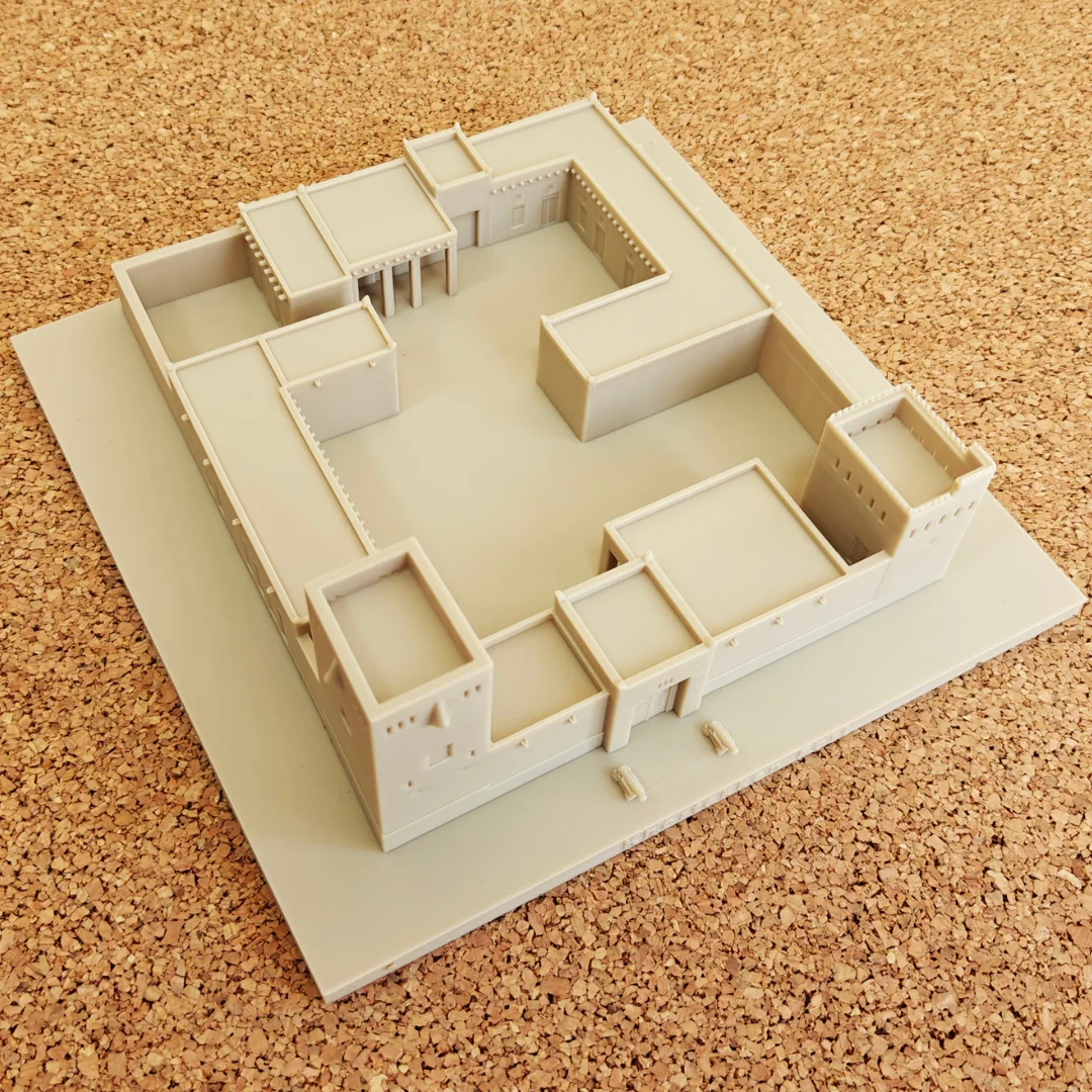 Overhead view of a Khorfakkan Fort model showing the entrance and courtyard.