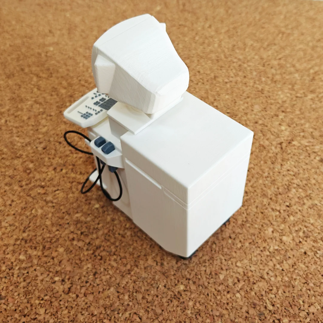 Ultrasound Machine miniature model viewed from above and behind at 1:10 scale.