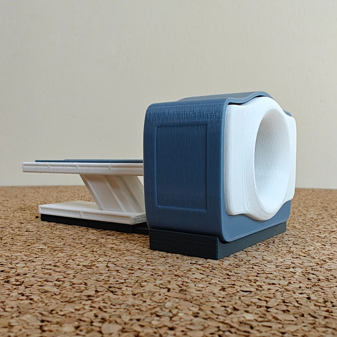 MRI Scanner miniature model viewed from behind at 1:20 scale.