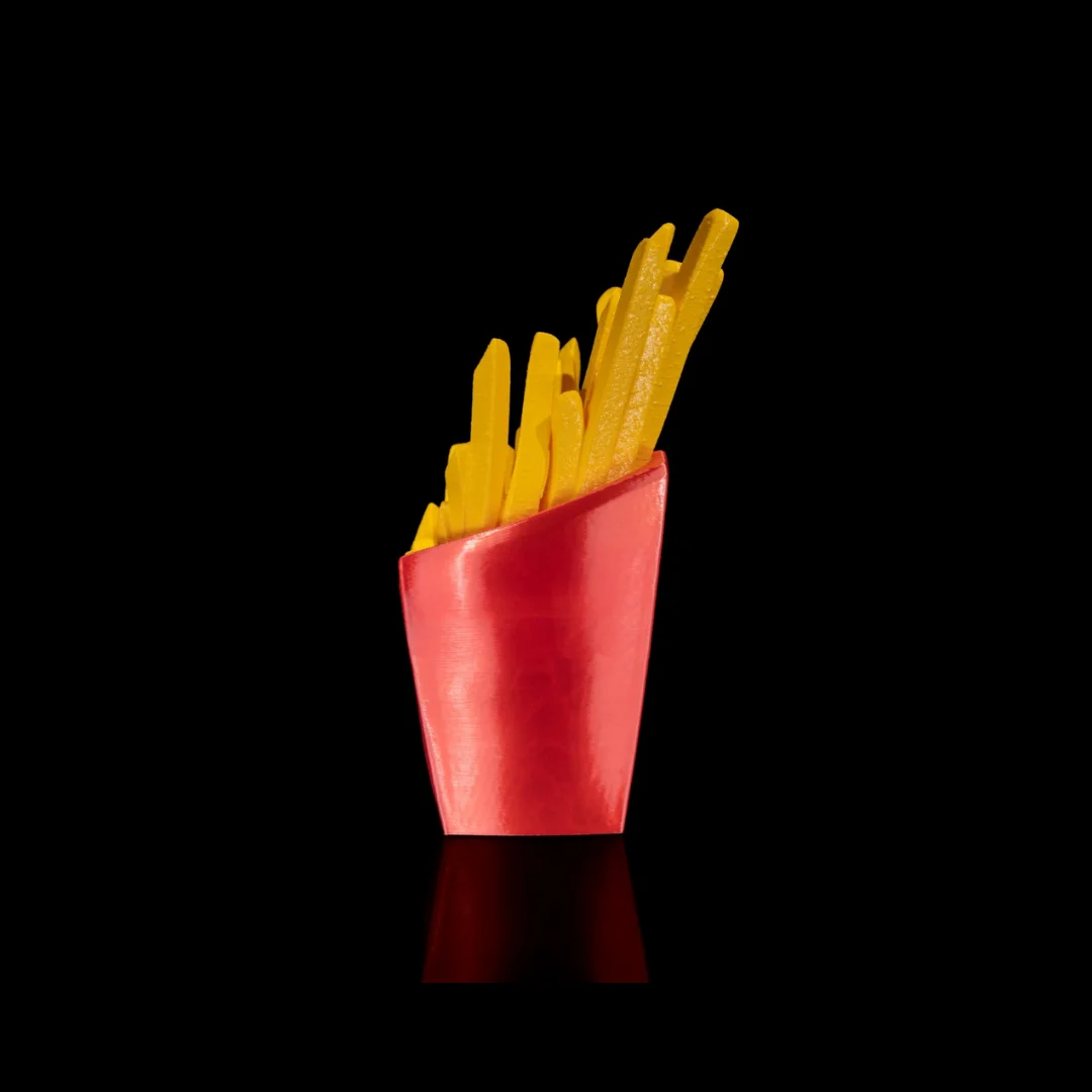Side profile of a French fries phone holder.