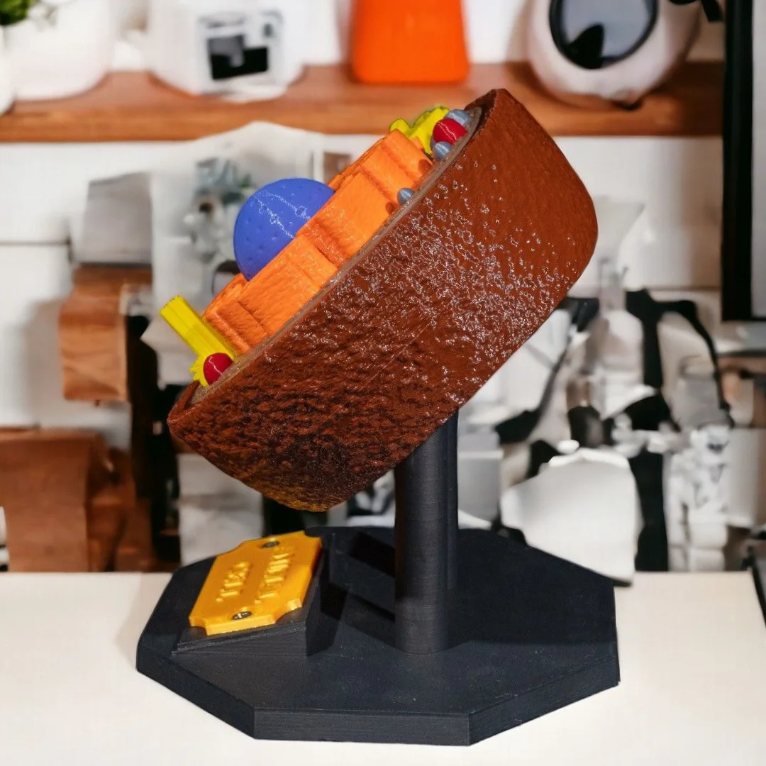 Side view of an animal cell model mounted on a two-post stand.