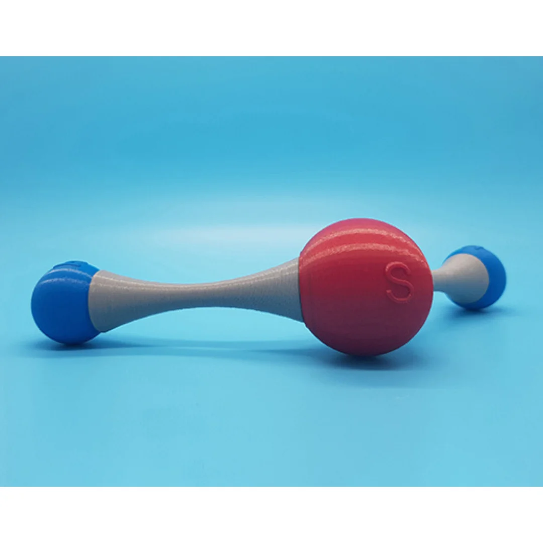Angled view of an H2S molecule model showing its bent arrangement.