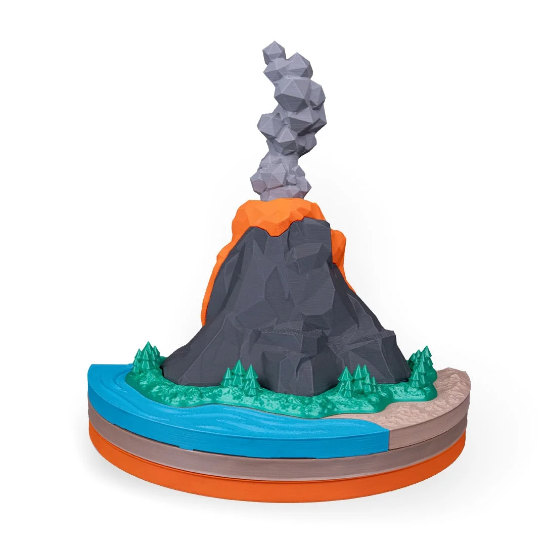 Opposite angle of an assembled volcano teaching model.