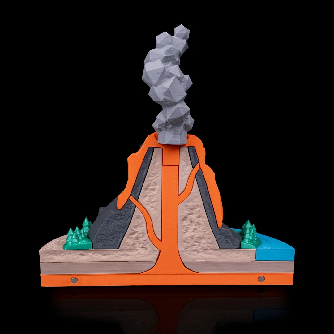 Front view of the volcano cross-section showing its internal passage.