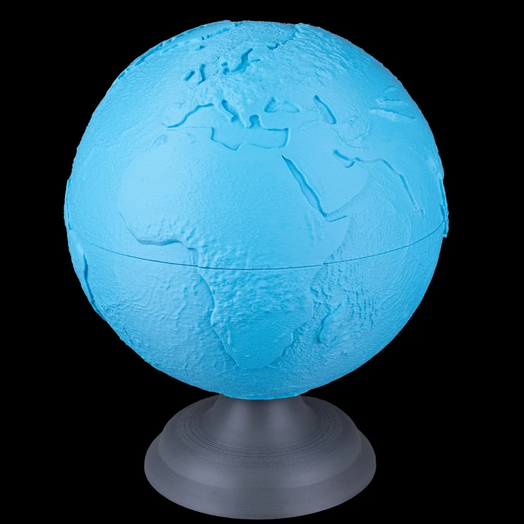 Single-colour Earth globe model with raised continents.