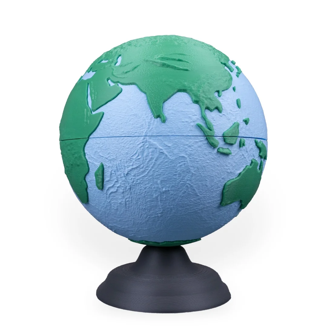 Earth globe model viewed from the Asia side.