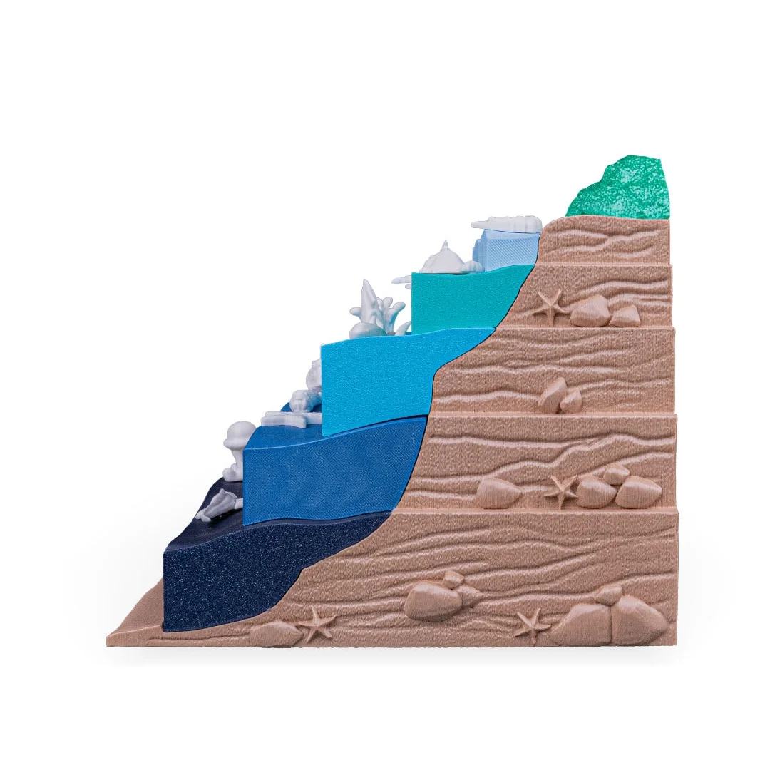 Opposite side of an ocean depth model showing the seabed profile.
