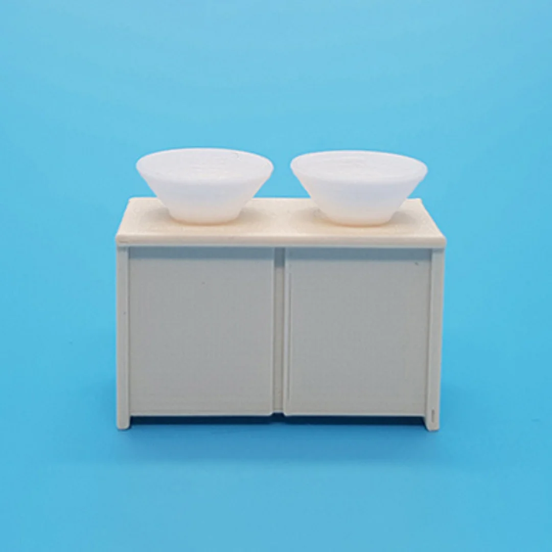 Miniature double basin cabinet at 1:50 scale.