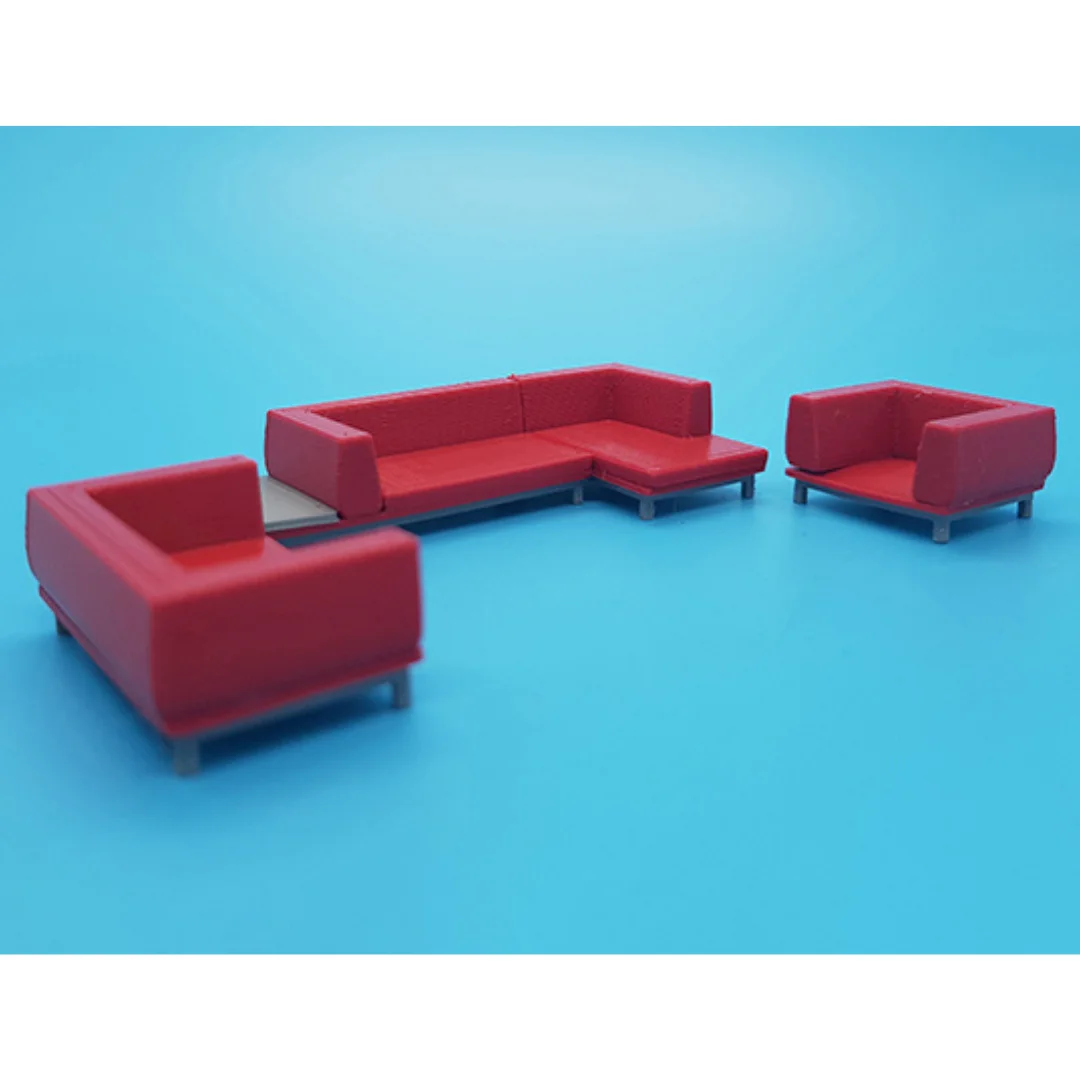 Gloria Sofa miniature models displayed together at 1:50 scale.