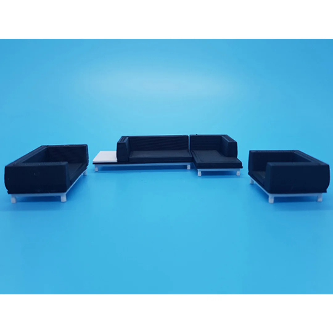 Gloria Sofa miniature models displayed together at 1:50 scale.