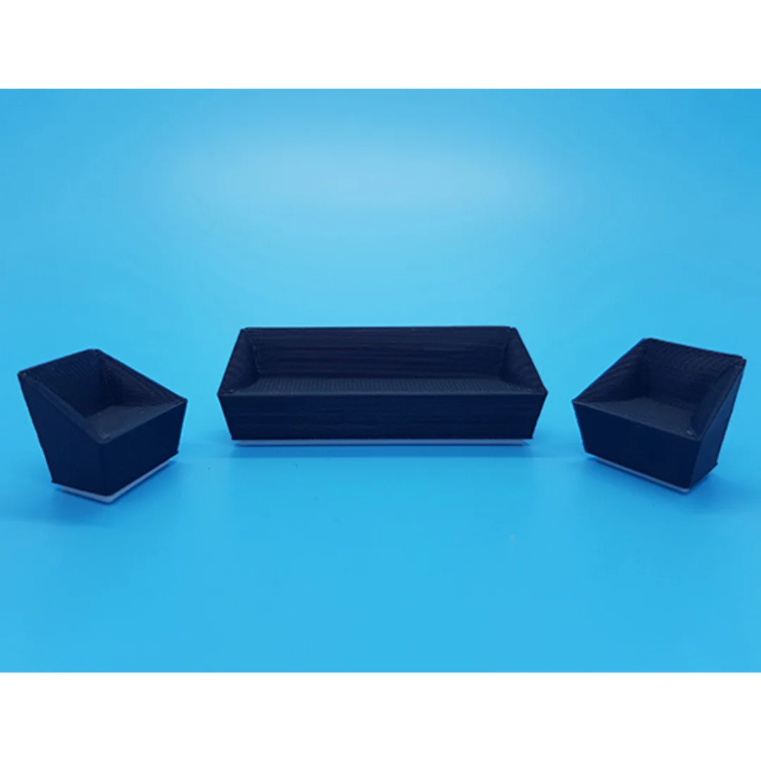 Style Sofa miniature models displayed together at 1:50 scale.