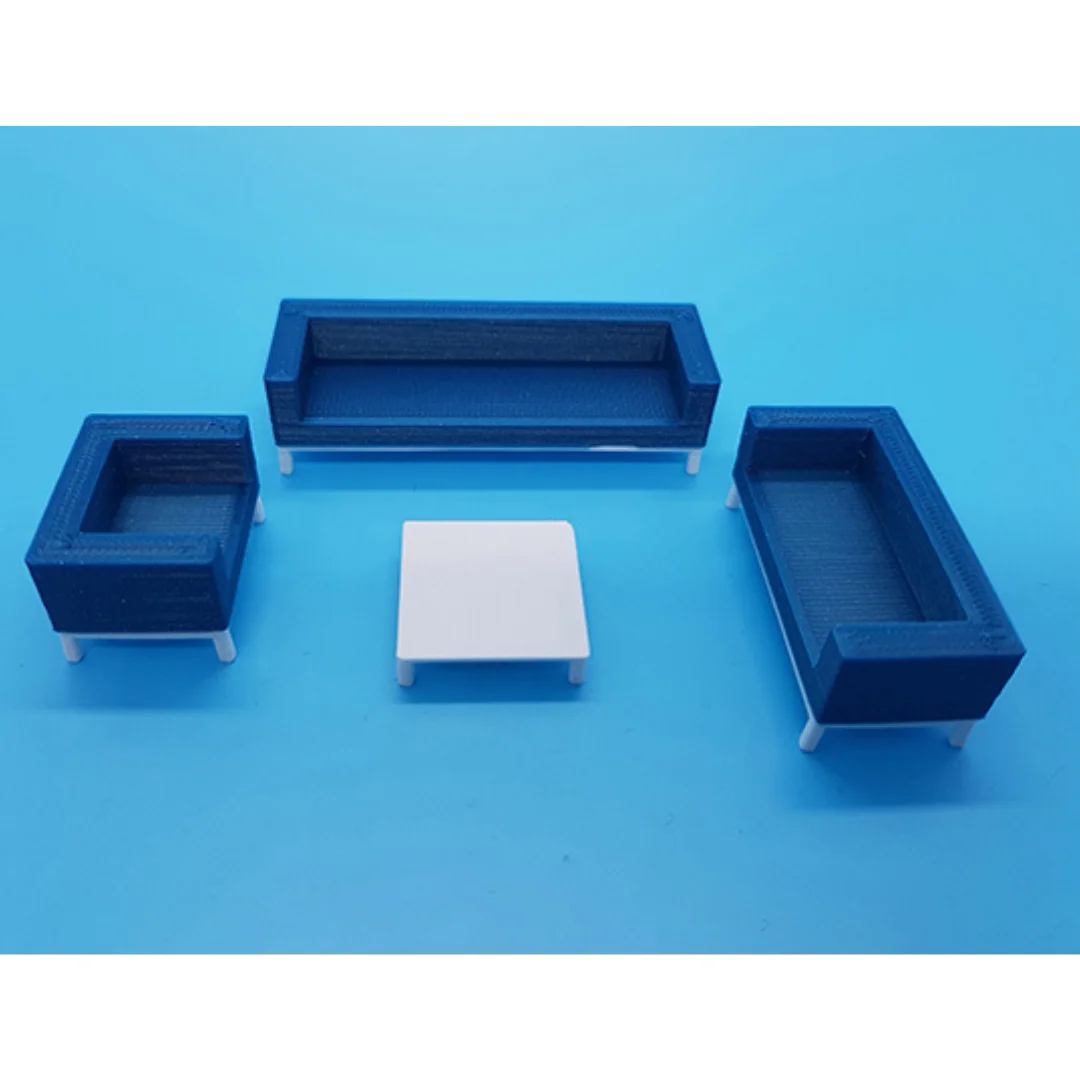 Fairuza Sofa miniature models displayed together at 1:50 scale.