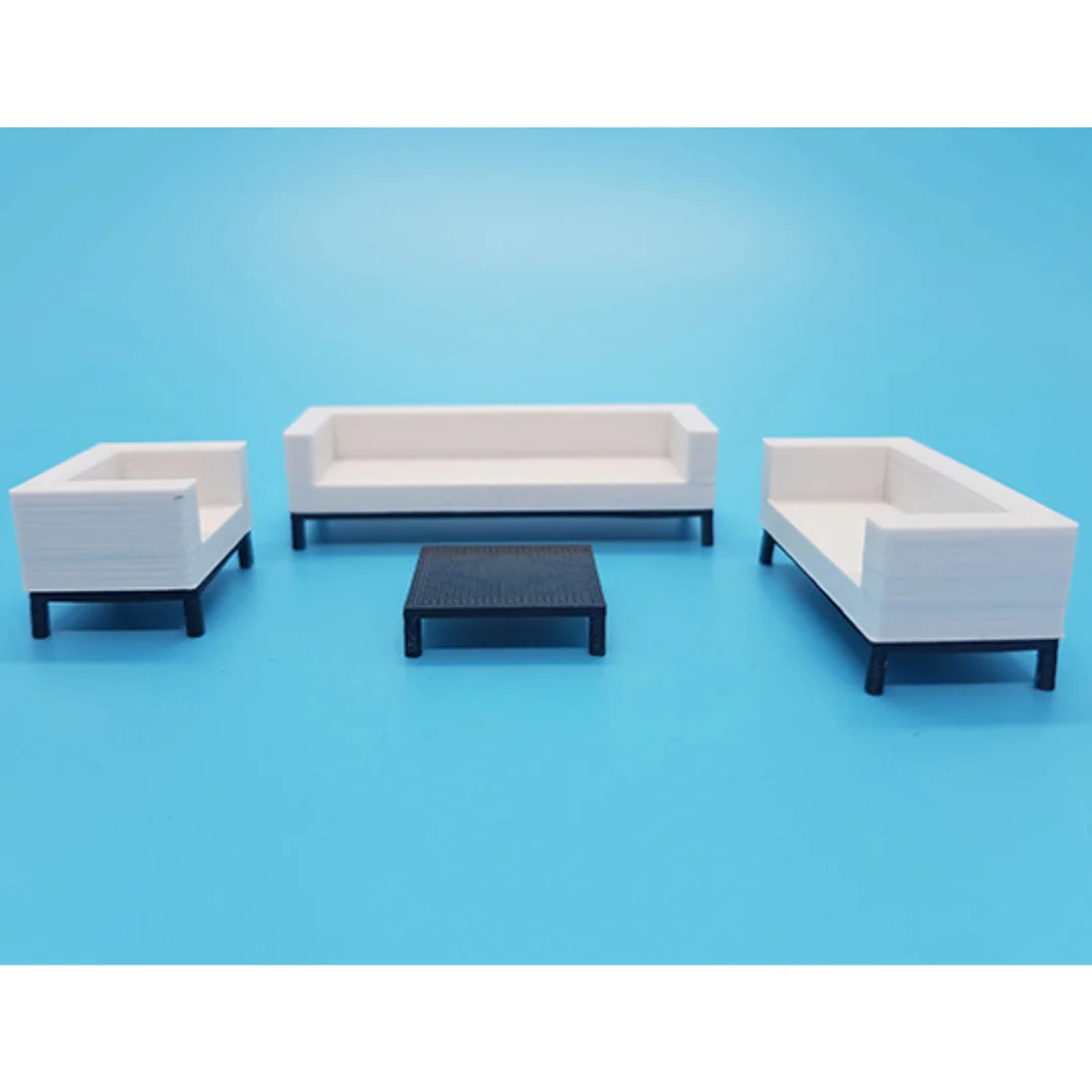 Fairuza Sofa miniature models displayed together at 1:50 scale.