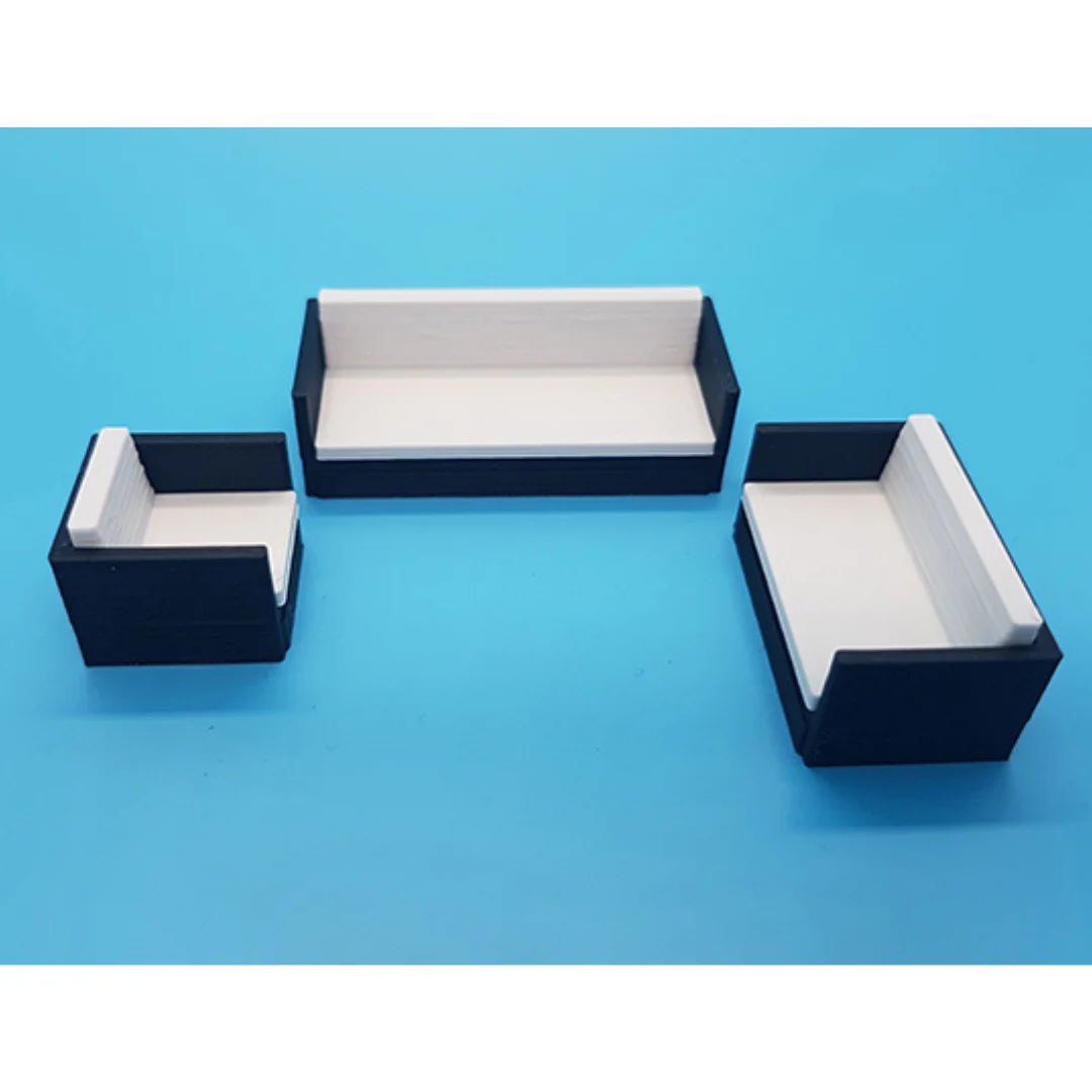 Lala Sofa miniature models displayed together at 1:50 scale.