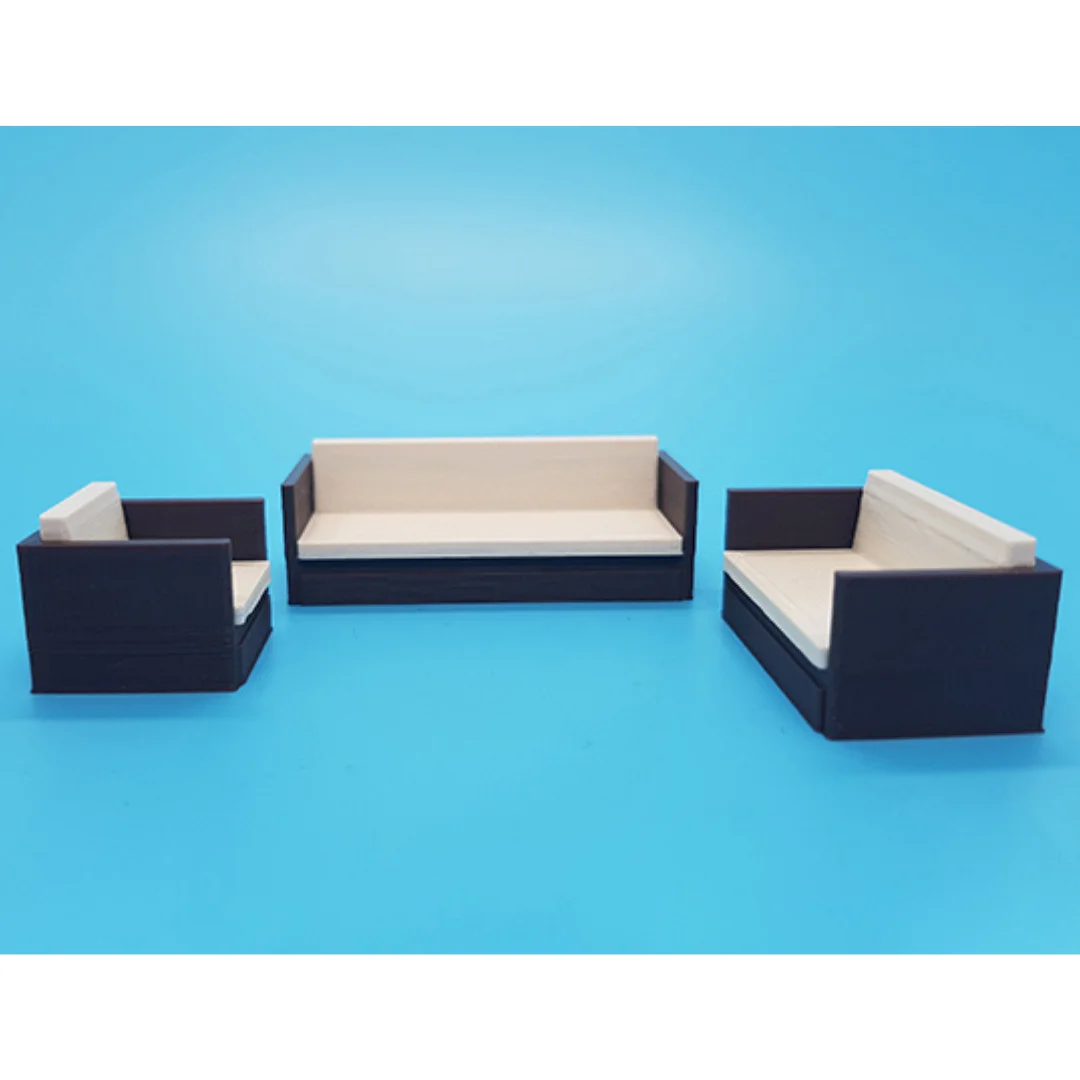 Lala Sofa miniature models displayed together at 1:50 scale.