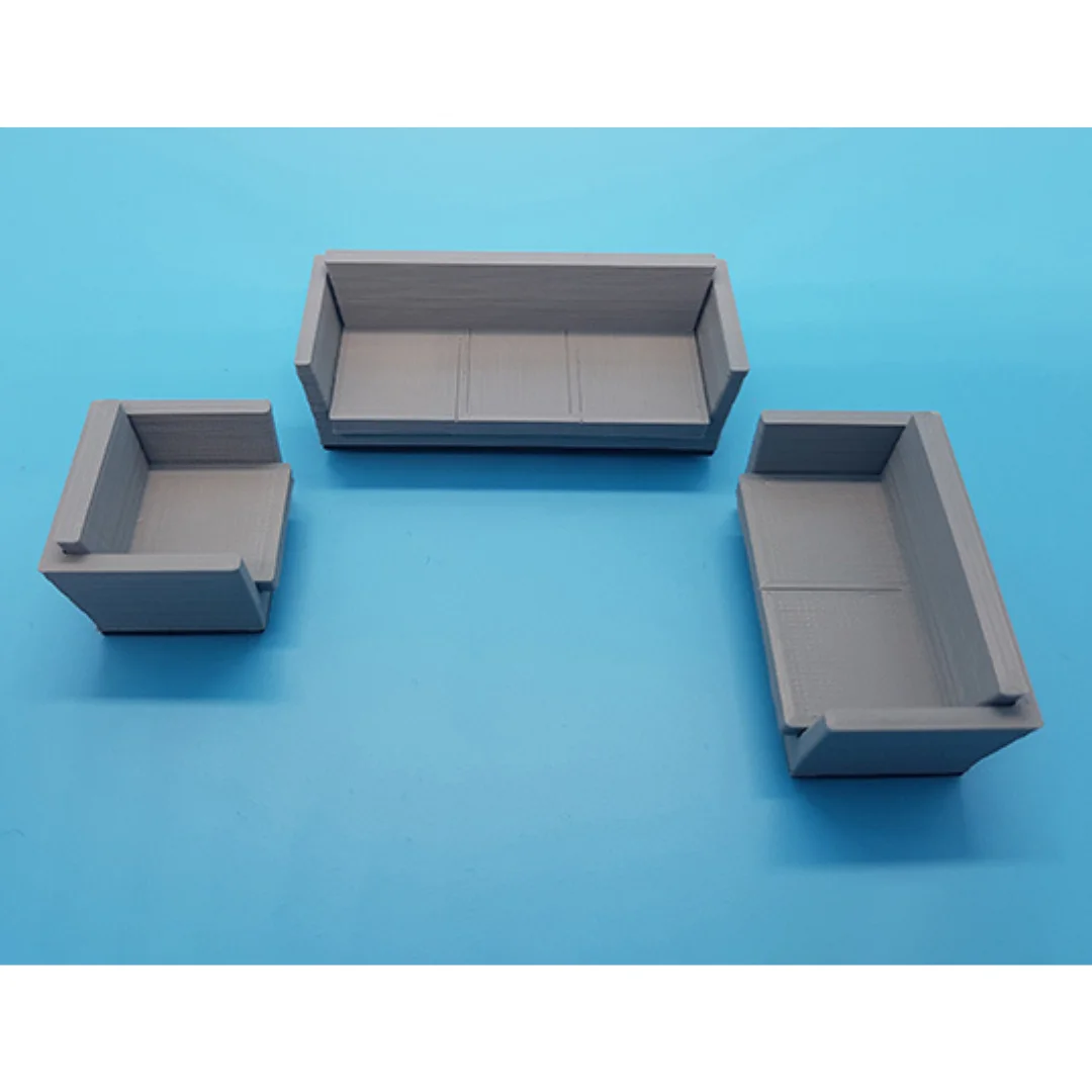 Qamar Sofa miniature models displayed together at 1:50 scale.
