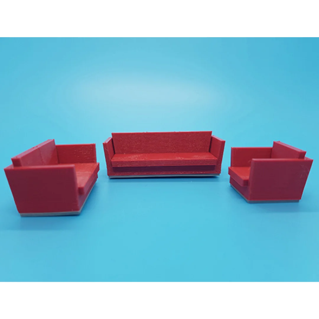 Qamar Sofa miniature models displayed together at 1:50 scale.