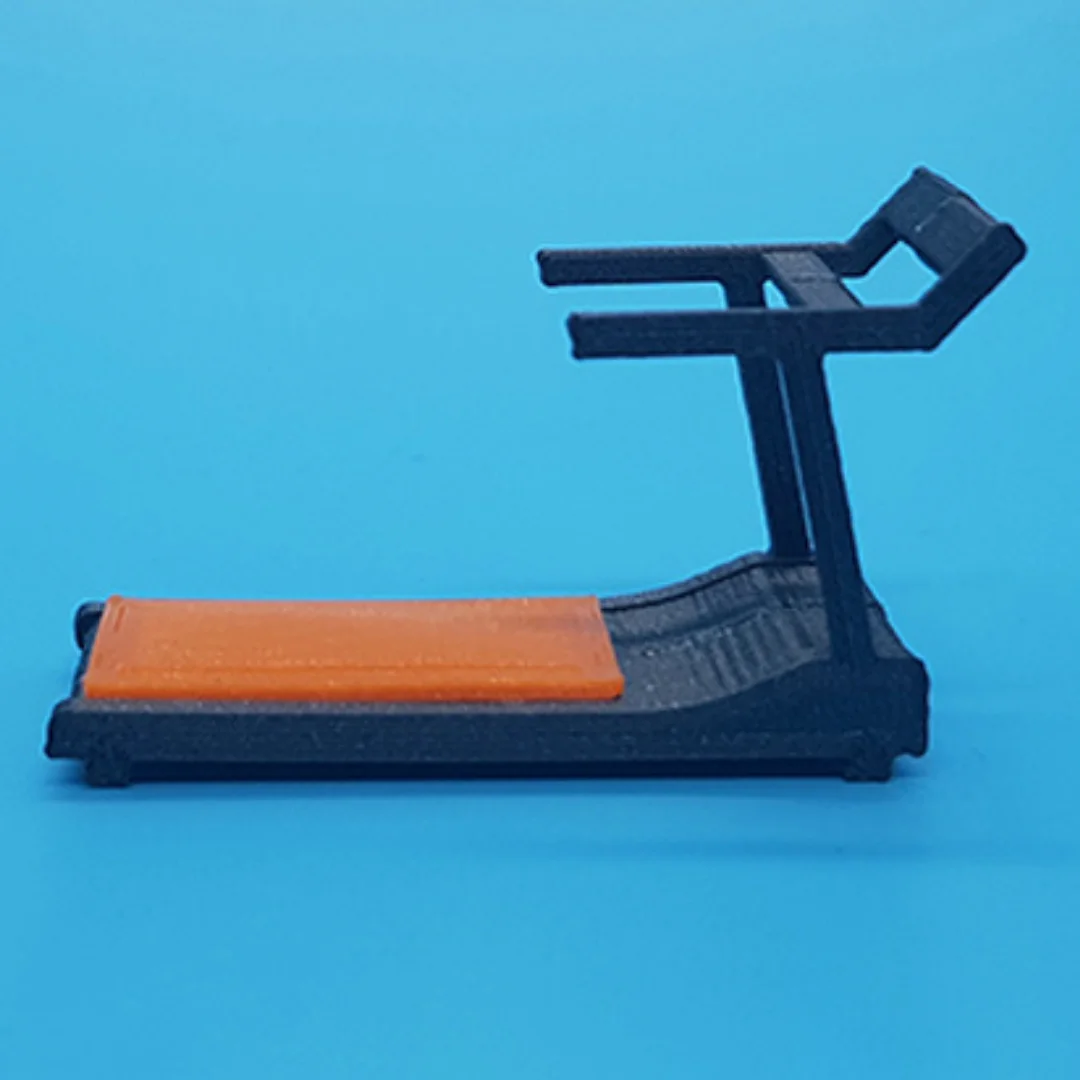 Treadmill miniature model viewed from the side at 1:50 scale.