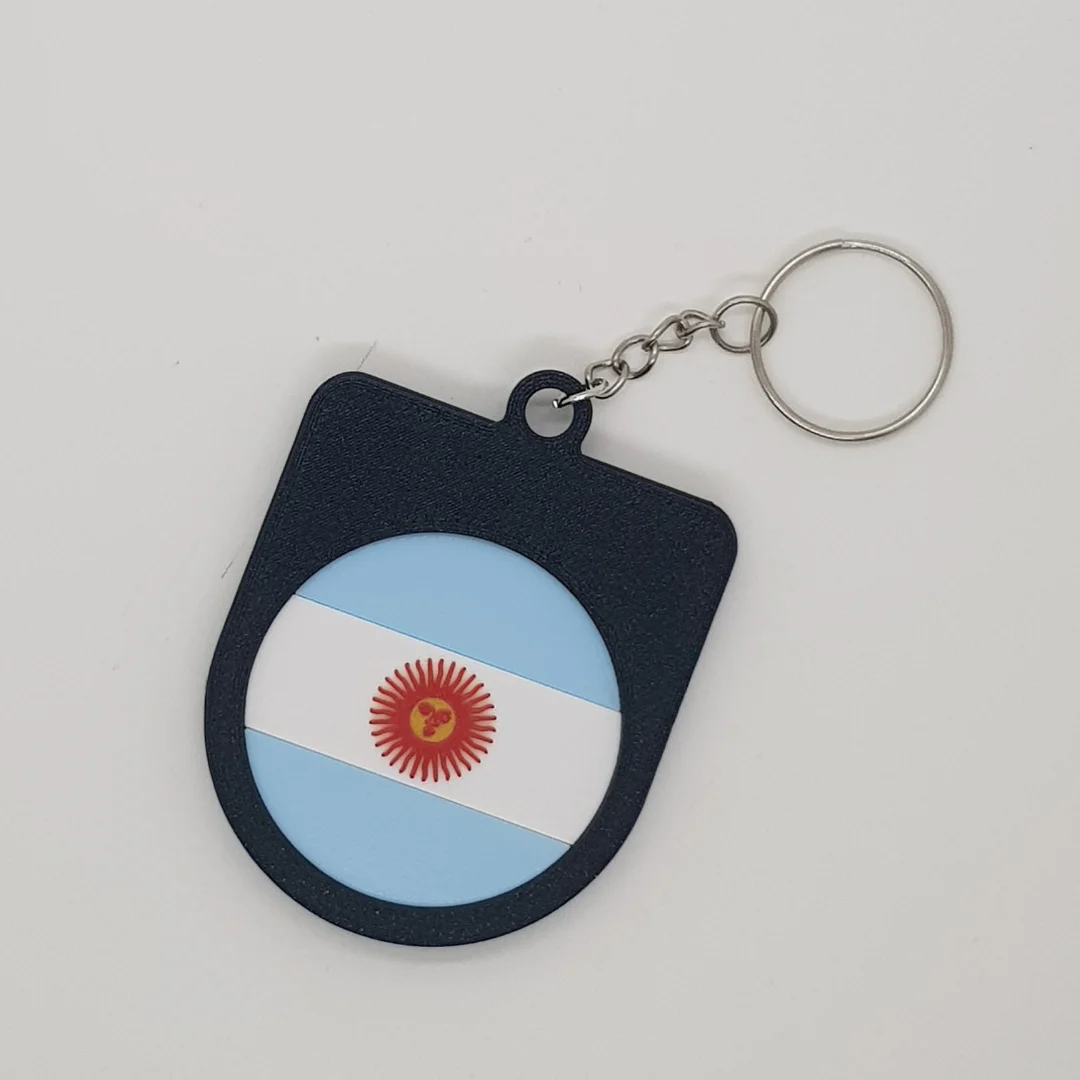 Rear view of the Argentina football keychain showing the national flag.